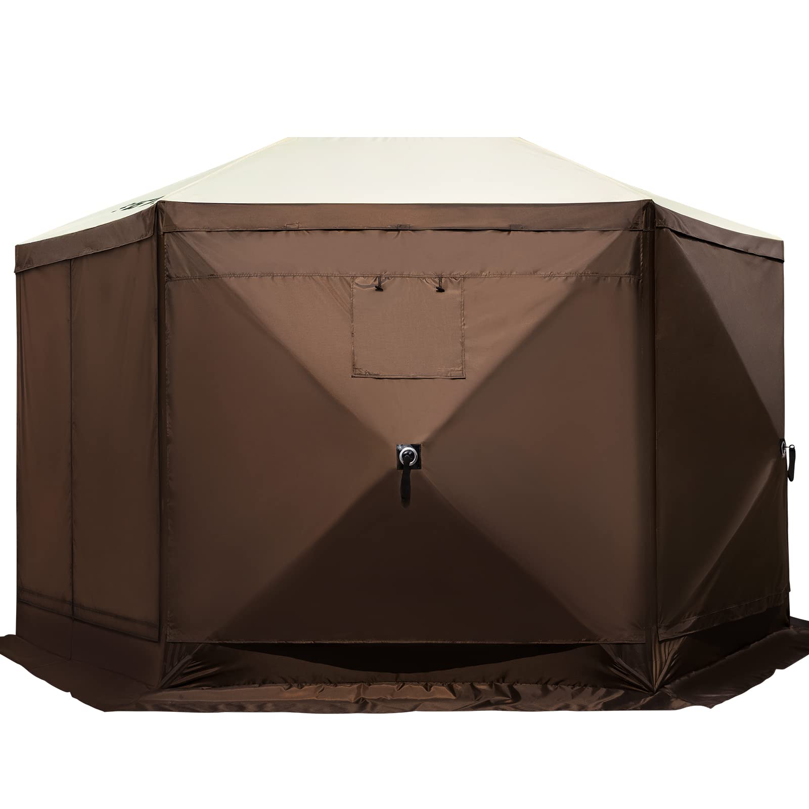 VEVOR 12 * 12ft 6 Sided Pop-up Canopy Shelter Tent with Mesh Windows, Portable Carry Bag, Stakes, Large Shade Tents for Outdoor Camping, Lawn and Backyard, Brown/Beige - Image 11