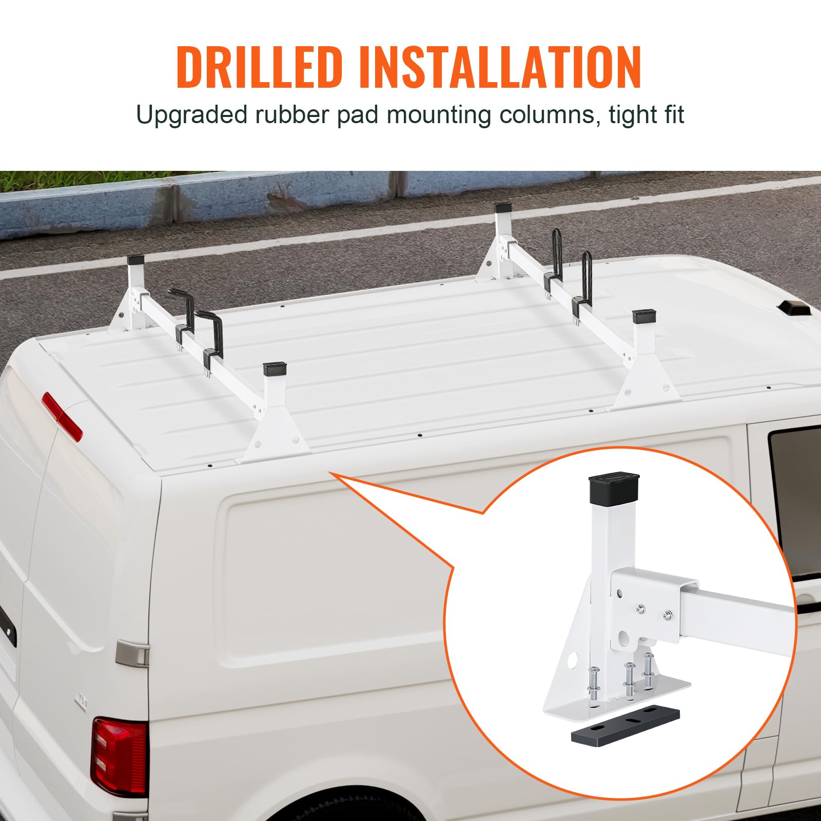 VEVOR 54" Van Roof Ladder Racks, 600 lbs Capacity Heavy-Duty Steel Roof Racks for Van, Drilling Racks with Straps, Fit for Ford Transit 150, 250, 350, 2015-2022, 2 Bars - Image 4