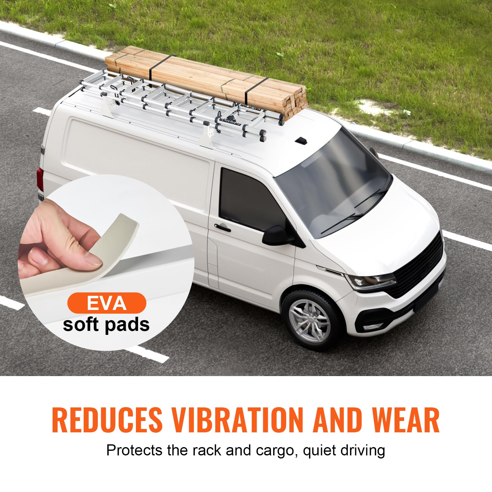 VEVOR 54" Van Roof Ladder Racks, 600 lbs Capacity Heavy-Duty Steel Roof Racks for Van, Drilling Racks with Straps, Fit for Ford Transit 150, 250, 350, 2015-2022, 2 Bars - Image 6