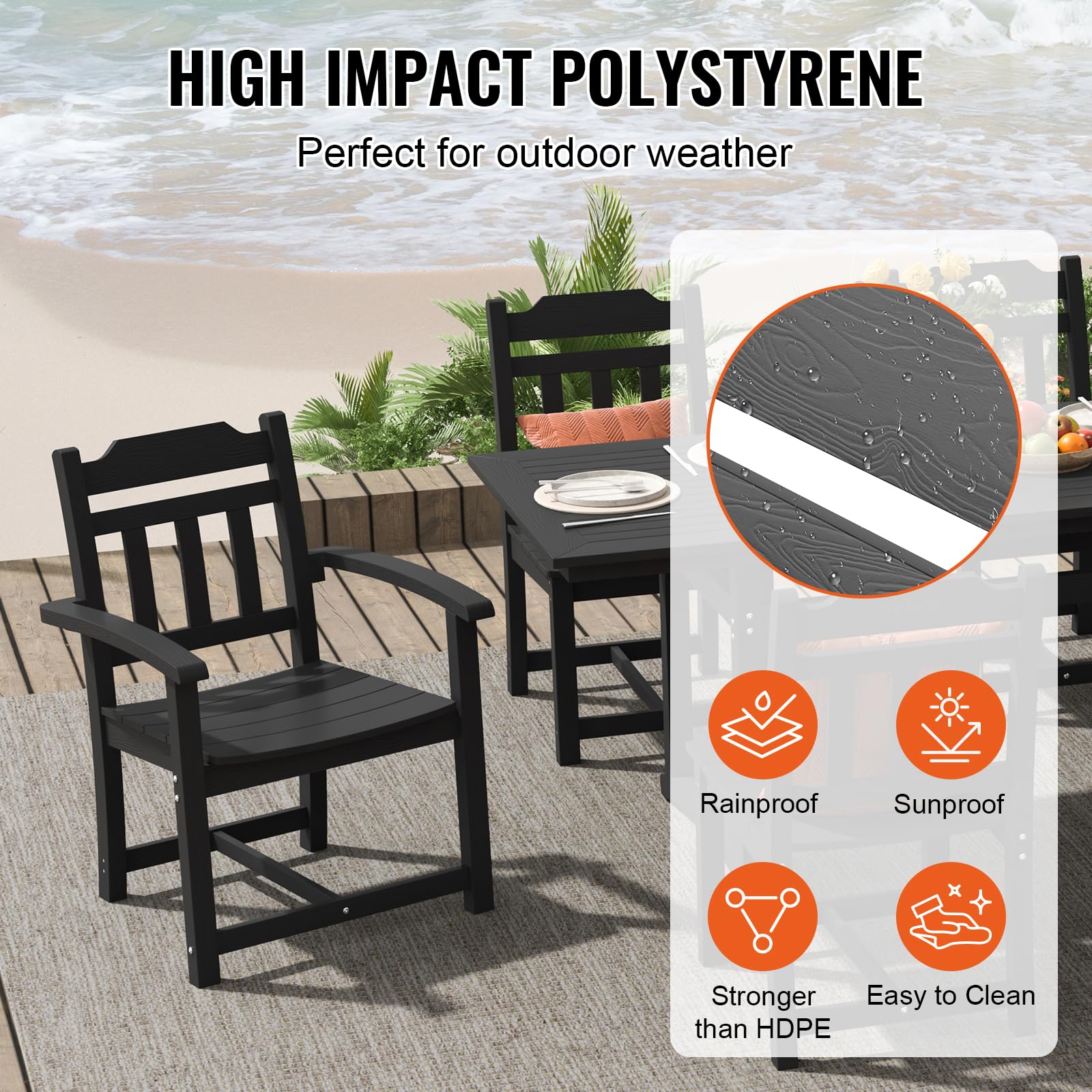 VEVOR 7 Pieces Patio Dining Set, Outdoor Rectangle Furniture Table and Chairs Set, All Weather Garden Furniture Table Sets, HIPS Patio Conversation Set, for Lawn, Deck, Backyard, Poolside - Image 3