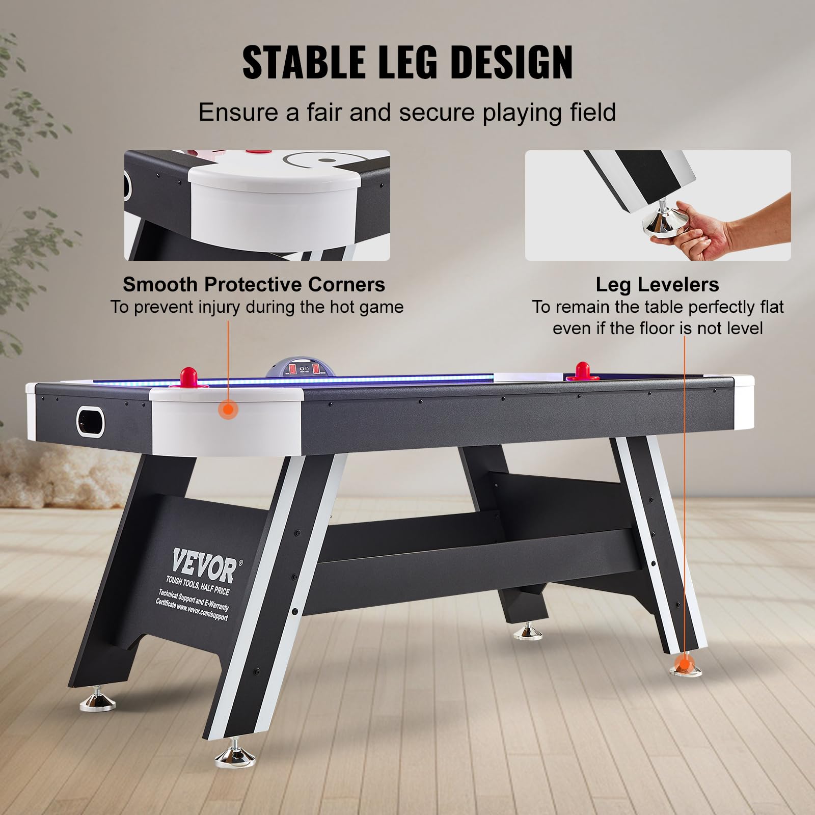 VEVOR 72" & 89" Air Hockey Tables w/LED Scoreboard, 88" 3-in-1 Multi-Game Table (Hockey/Billiards/Ping Pong) - Includes Pucks, Pushers & All Accessories for Game Room & Family | for Adult, Children, Elder - Image 4
