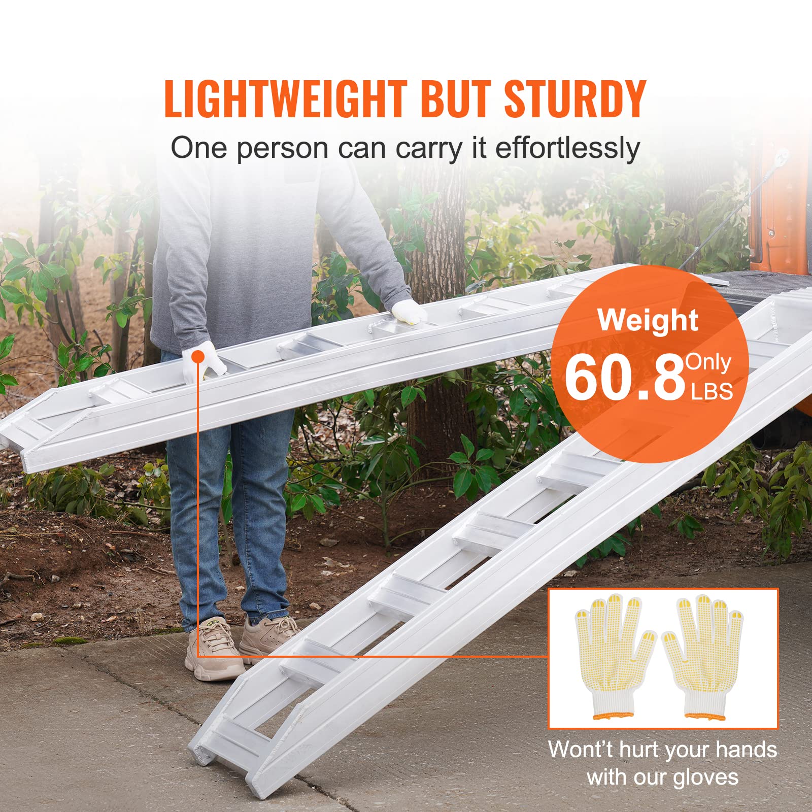 VEVOR Aluminum Ramps, 8810 lbs, Heavy-Duty Ramps with Top Hook Attaching End, Universal Loading Ramp for Motorcycle, Tractor, ATV/UTV, Trucks, Lawn Mower, 72" L x 15" W, 2Pcs - Image 3