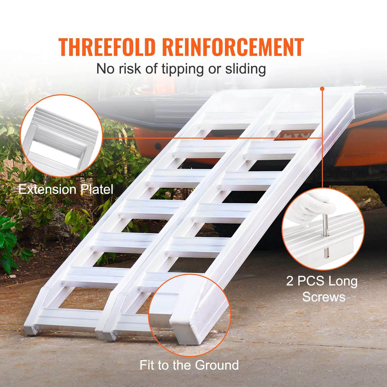 VEVOR Aluminum Ramps, 8810 lbs, Heavy-Duty Ramps with Top Hook Attaching End, Universal Loading Ramp for Motorcycle, Tractor, ATV/UTV, Trucks, Lawn Mower, 72" L x 15" W, 2Pcs - Image 7