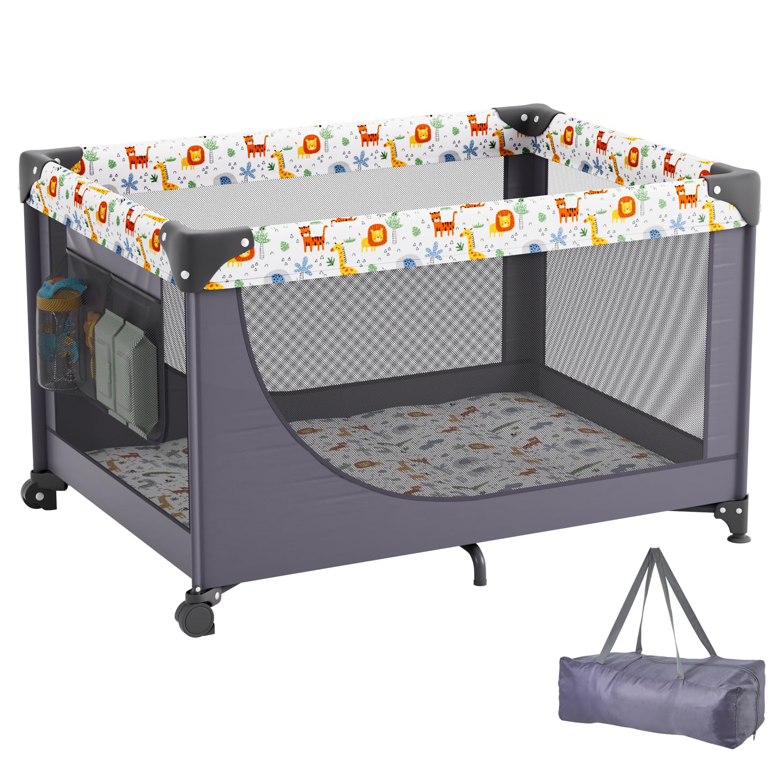 VEVOR Baby Travel Crib and Play Yard, Folding Baby Playpen with Soft Mattress Pad, Portable Toddlers Crib with Breathable Mesh and Travel Bag, Indoor/Outdoor Kid Activity Center for 0-36 Months Babies - Image 8