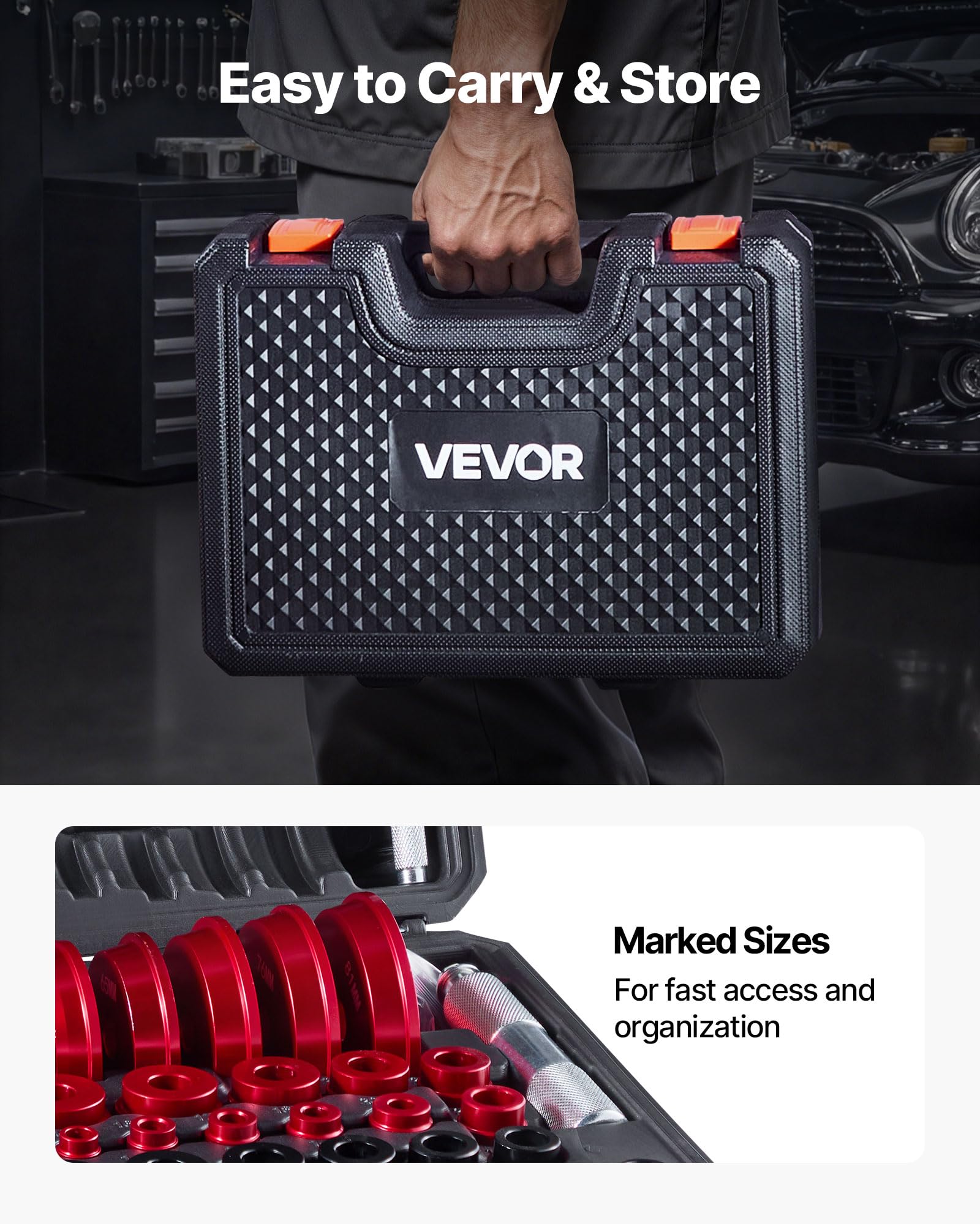 VEVOR Bearing Press Kit, 43 Pcs, Bearing Race and Seal Driver Set with 39 Bushings & Handle Shafts, Bushing Driver Tool Set, Heavy Duty Aluminum Alloy Removal Installation Tool Kit with Storage Case - Image 6