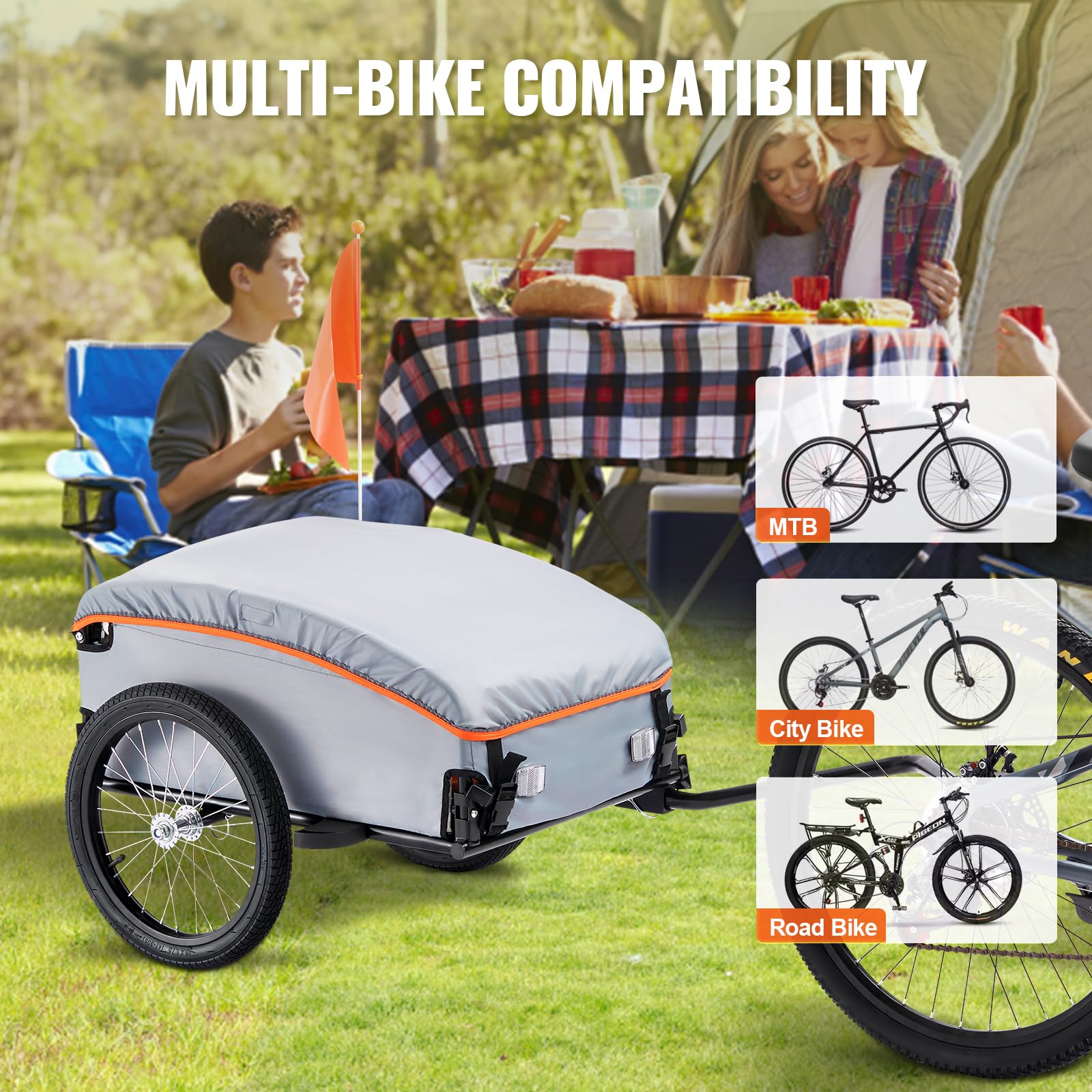 VEVOR Bike Cargo Trailer, 88/100/160 lbs Load Capacity, Heavy-Duty Bicycle Wagon Cart, Foldable Compact Storage with Universal Hitch - Image 6