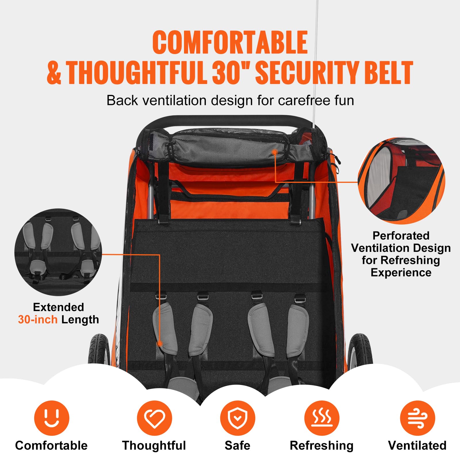 VEVOR Bike Trailer for Toddlers Kids, Single & Double Seat Options, 2-in-1 Canopy Carrier with Strong Frame Converts to Stroller, Tow Behind Foldable Child Bicycle Trailer with Universal Coupler - Image 6
