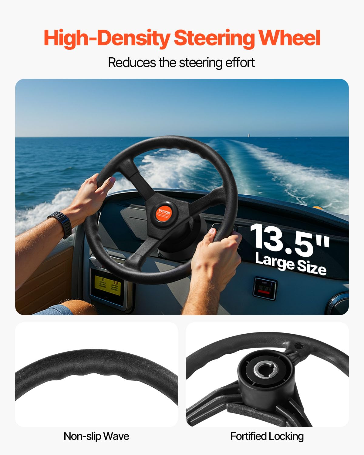 VEVOR Boat Steering System Kit, 10/11/12/13/14/15/16FT Outboard Boat Steering Control Cable, 13.5" Steering Wheel, 3/4" Tapered Shaft, Alloy Marine Steering System, for Yachts, Fishing Boats - Image 5