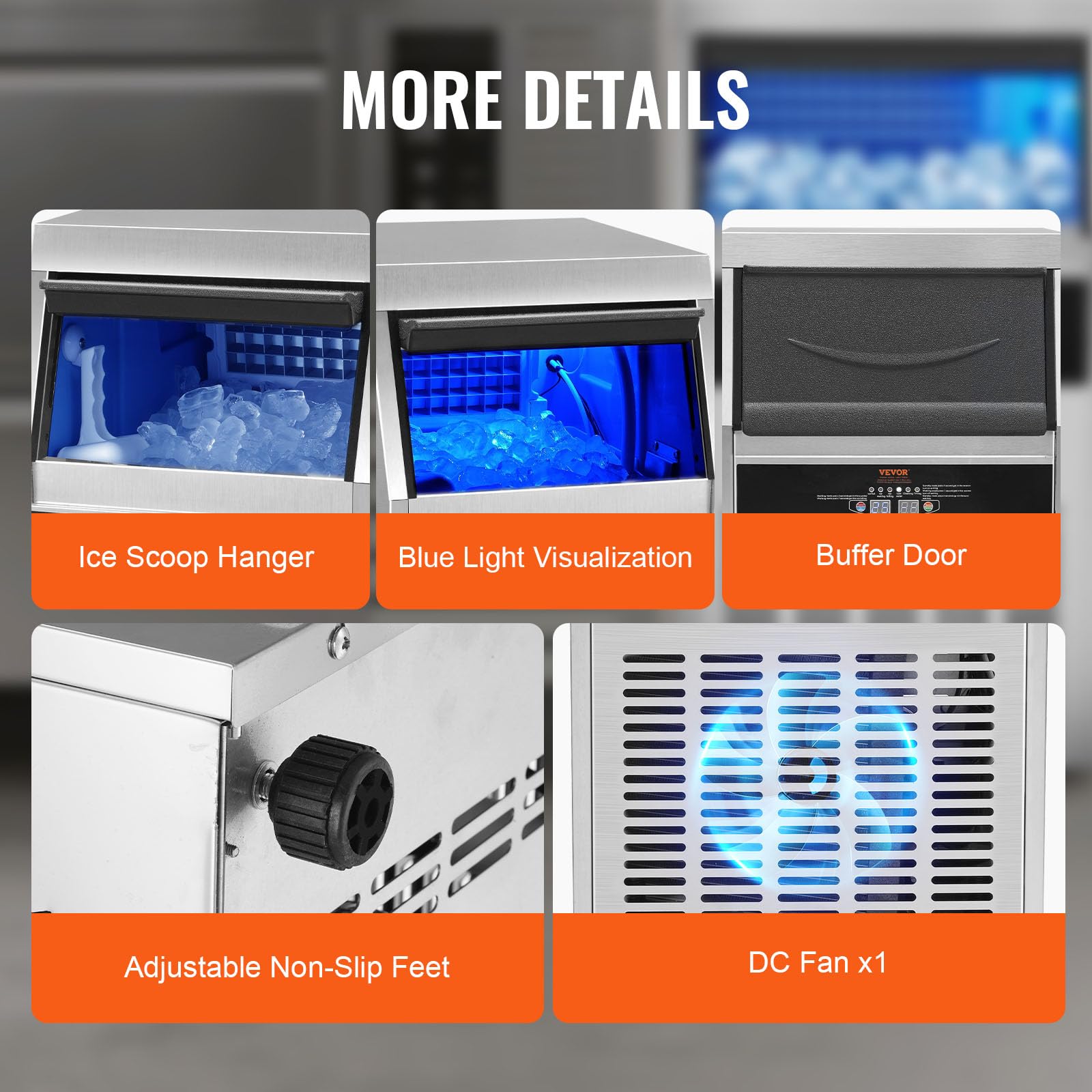 VEVOR Commercial Ice Maker, 140lbs/24H, Ice Maker Machine, 60 Ice Cubes in 12-15 Minutes, Freestanding Cabinet Ice Maker with 33lbs Storage Capacity LED Digital Display, for Bar Home Office Restaurant - Image 6