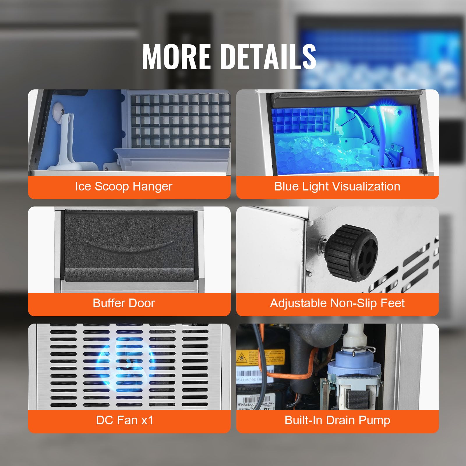 VEVOR Commercial Ice Maker, 130lbs/24H, Ice Maker Machine, 60 Ice Cubes in 12-15 Minutes, Freestanding Cabinet Ice Maker with 33lbs Storage Capacity LED Digital Display, for Bar Home Office Restaurant - Image 6