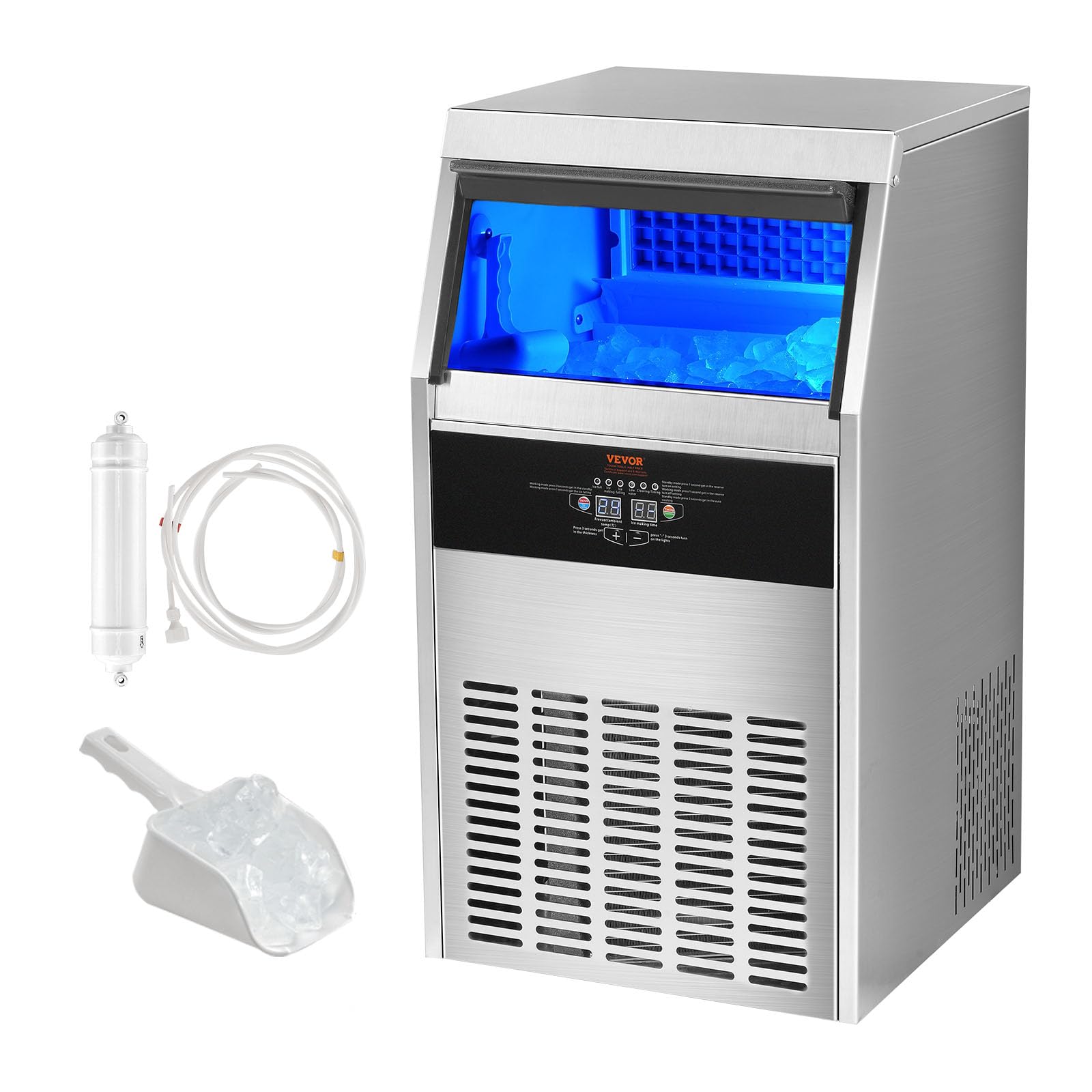 VEVOR Commercial Ice Maker, 130lbs/24H, Ice Maker Machine, 60 Ice Cubes in 12-15 Minutes, Freestanding Cabinet Ice Maker with 33lbs Storage Capacity LED Digital Display, for Bar Home Office Restaurant - Image 9