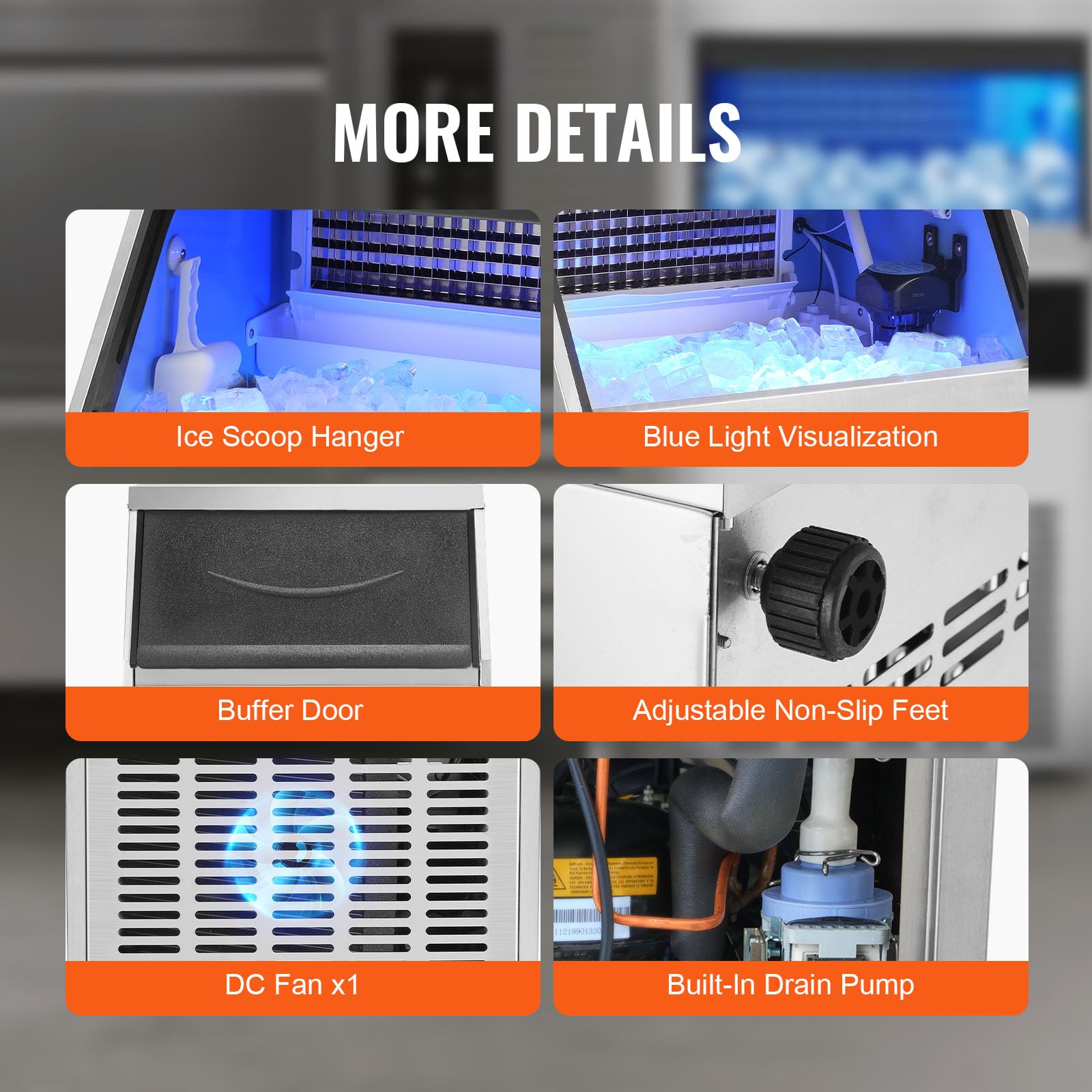 VEVOR Commercial Ice Maker Machine, 330lbs/24H Ice Maker Machine with 88lbs Storage Capacity, 126 Ice Cubes in 12-15 Minutes, LED Digital Display Commercial Ice Maker for Bar Home Restaurant, Silver - Image 6
