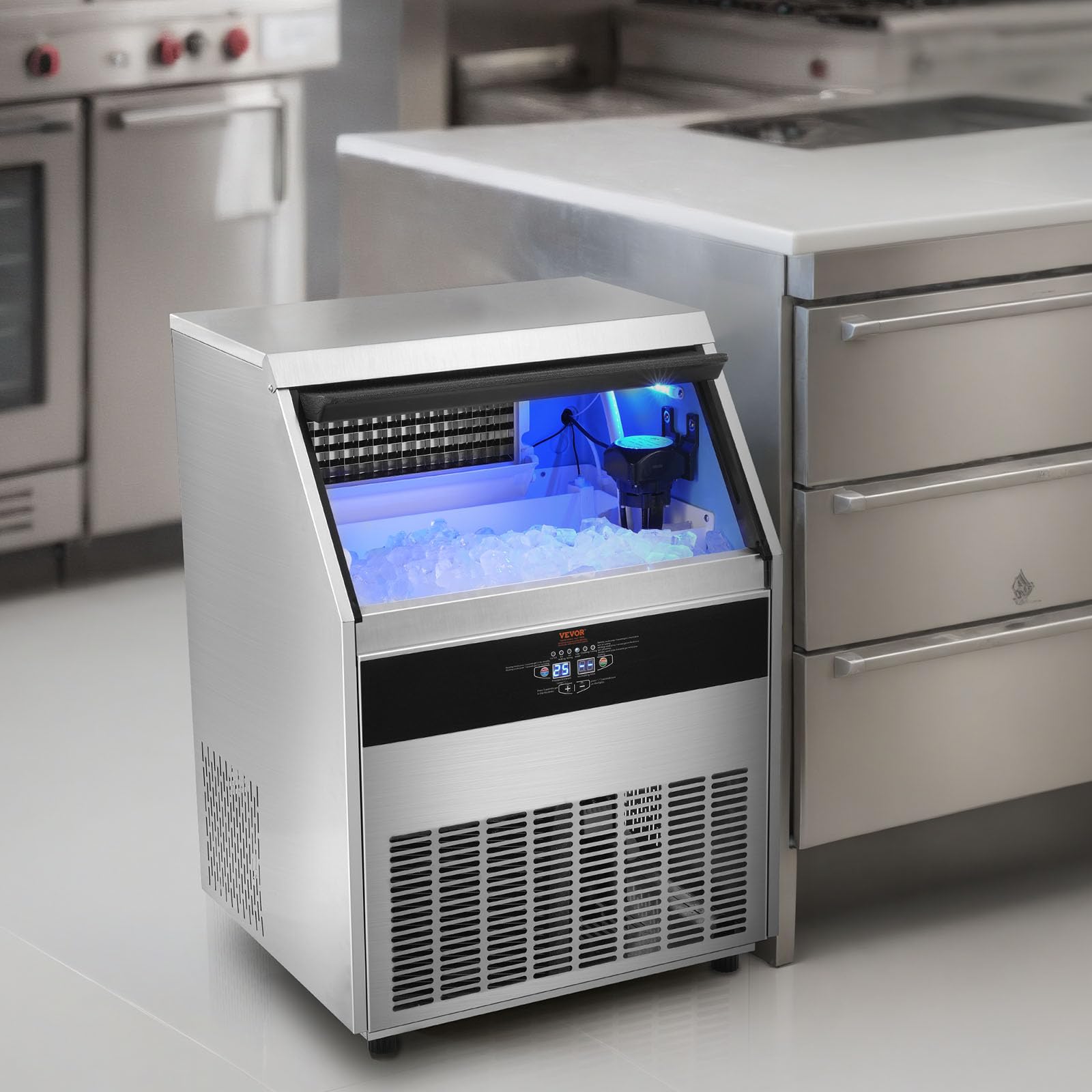 VEVOR Commercial Ice Maker Machine, 330lbs/24H Ice Maker Machine with 88lbs Storage Capacity, 126 Ice Cubes in 12-15 Minutes, LED Digital Display Commercial Ice Maker for Bar Home Restaurant, Silver - Image 8