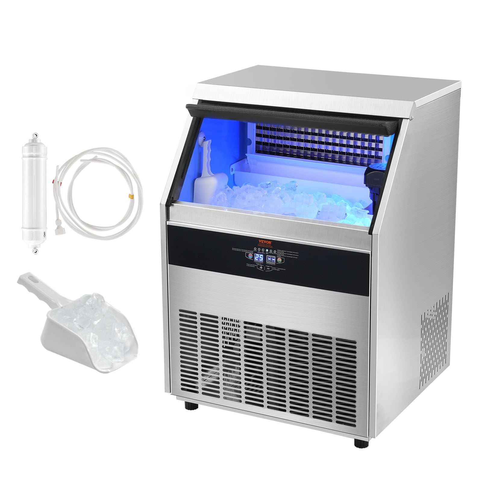 VEVOR Commercial Ice Maker Machine, 330lbs/24H Ice Maker Machine with 88lbs Storage Capacity, 126 Ice Cubes in 12-15 Minutes, LED Digital Display Commercial Ice Maker for Bar Home Restaurant, Silver - Image 9