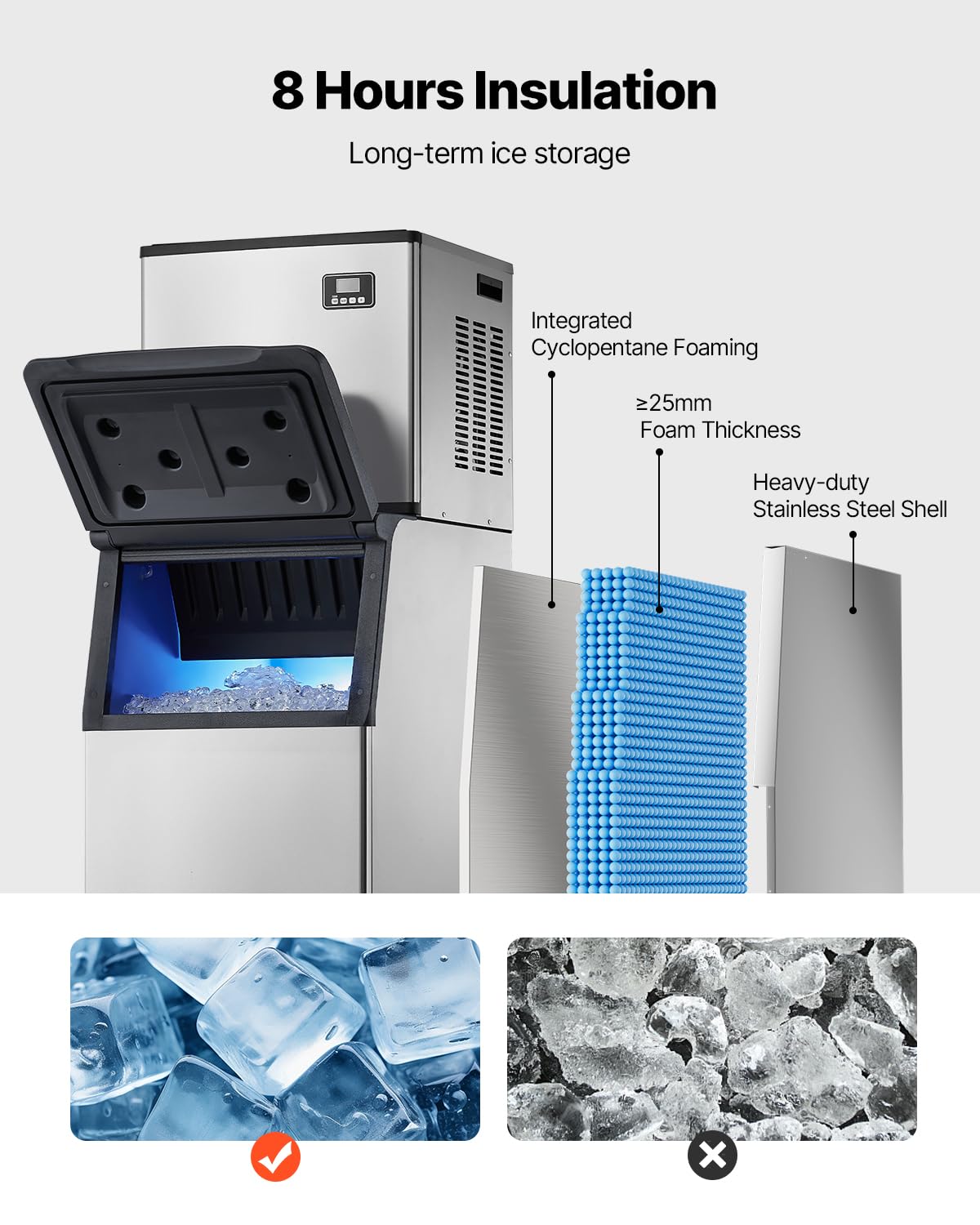 VEVOR Commercial Ice Maker Machine, 360LBS/24H Ice-Making Machine with 300LBS Large Storage Bin, Auto Self-Cleaning Ice Maker with Touchscreen for Bar Cafe Restaurant Business Commercial - Image 4