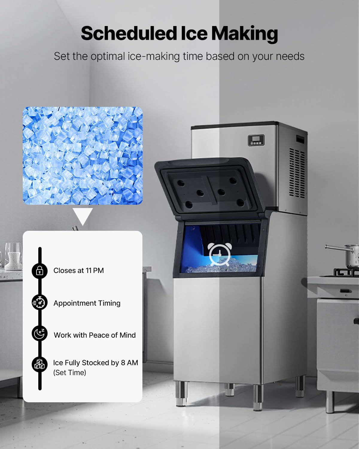 VEVOR Commercial Ice Maker Machine, 360LBS/24H Ice-Making Machine with 300LBS Large Storage Bin, Auto Self-Cleaning Ice Maker with Touchscreen for Bar Cafe Restaurant Business Commercial - Image 6