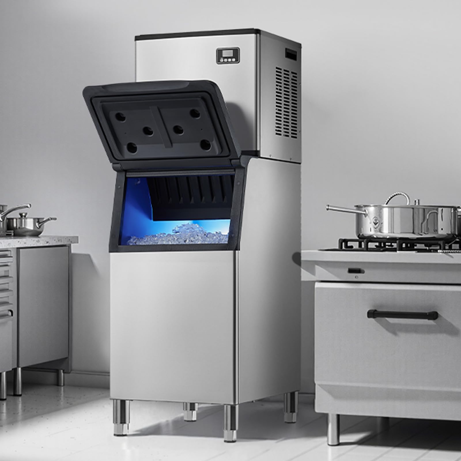 VEVOR Commercial Ice Maker Machine, 360LBS/24H Ice-Making Machine with 300LBS Large Storage Bin, Auto Self-Cleaning Ice Maker with Touchscreen for Bar Cafe Restaurant Business Commercial - Image 8