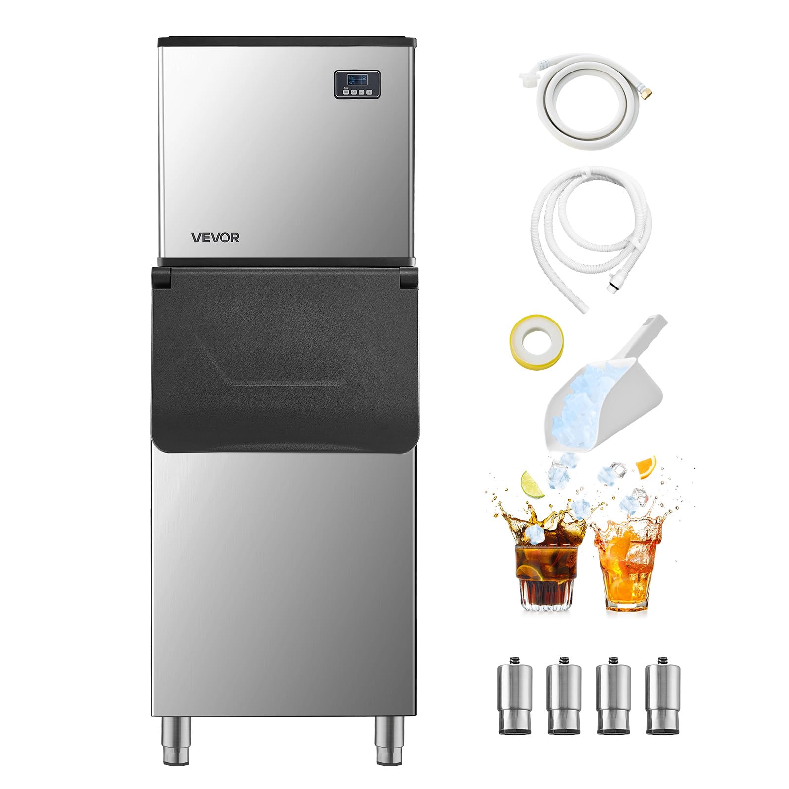VEVOR Commercial Ice Maker Machine, 360LBS/24H Ice-Making Machine with 300LBS Large Storage Bin, Auto Self-Cleaning Ice Maker with Touchscreen for Bar Cafe Restaurant Business Commercial - Image 9