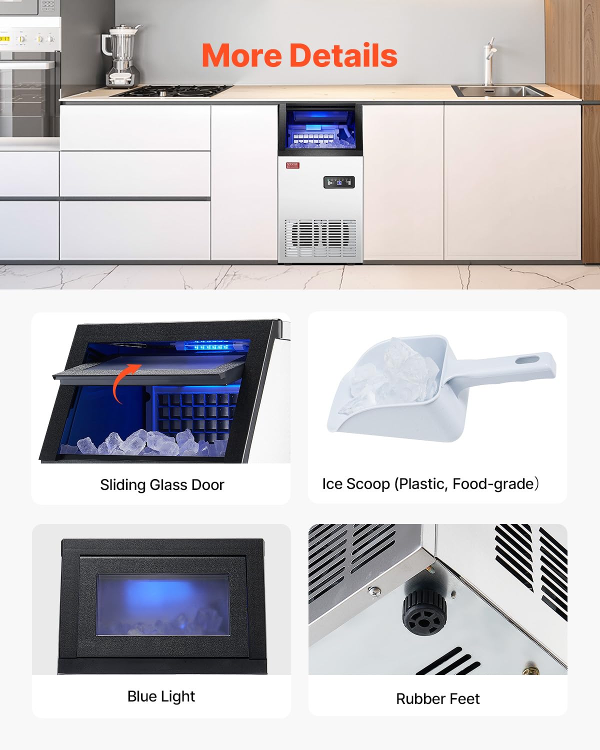 VEVOR Commercial Ice Maker Machine, 80lbs/24H Ice Maker Machine with 28lbs Storage Capacity, 40 Ice Cubes in 15 Minutes, LED Digital Display Freestanding Self-Cleaning for Bar Office Restaurant - Image 6