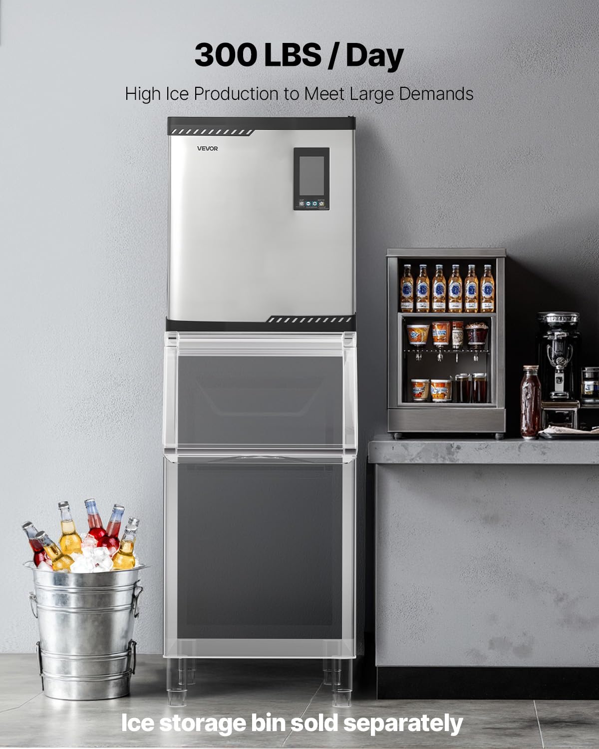 VEVOR Commercial Ice Maker Machine - Head, 300 Lbs/Day Stainless Steel Ice Machine with Scheduled Ice-Making, Self-Cleaning, Adjustable Thickness, Ideal for Restaurant Bar Cafe Hotel - Head Only - Image 3