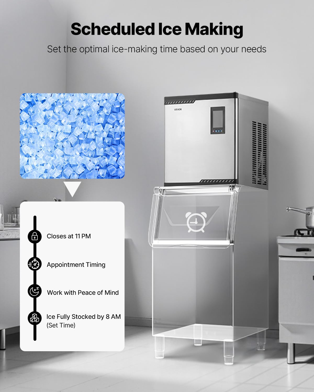 VEVOR Commercial Ice Maker Machine - Head, 300 Lbs/Day Stainless Steel Ice Machine with Scheduled Ice-Making, Self-Cleaning, Adjustable Thickness, Ideal for Restaurant Bar Cafe Hotel - Head Only - Image 6