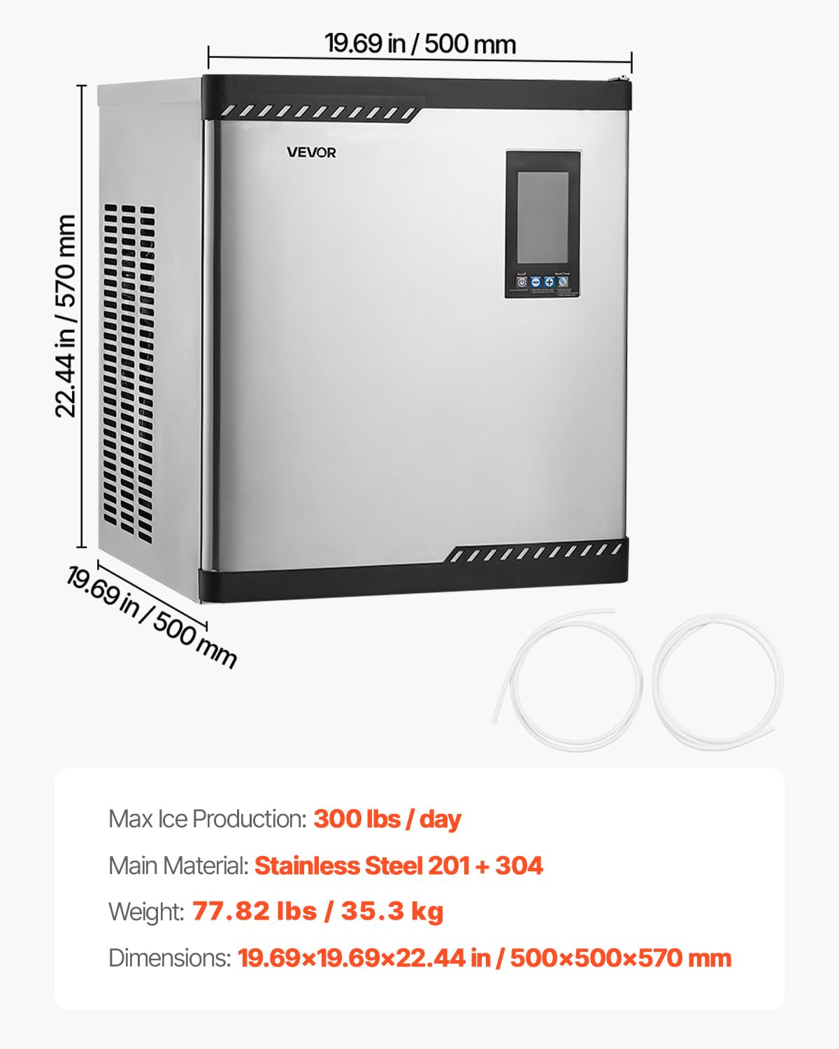 VEVOR Commercial Ice Maker Machine - Head, 300 Lbs/Day Stainless Steel Ice Machine with Scheduled Ice-Making, Self-Cleaning, Adjustable Thickness, Ideal for Restaurant Bar Cafe Hotel - Head Only - Image 7
