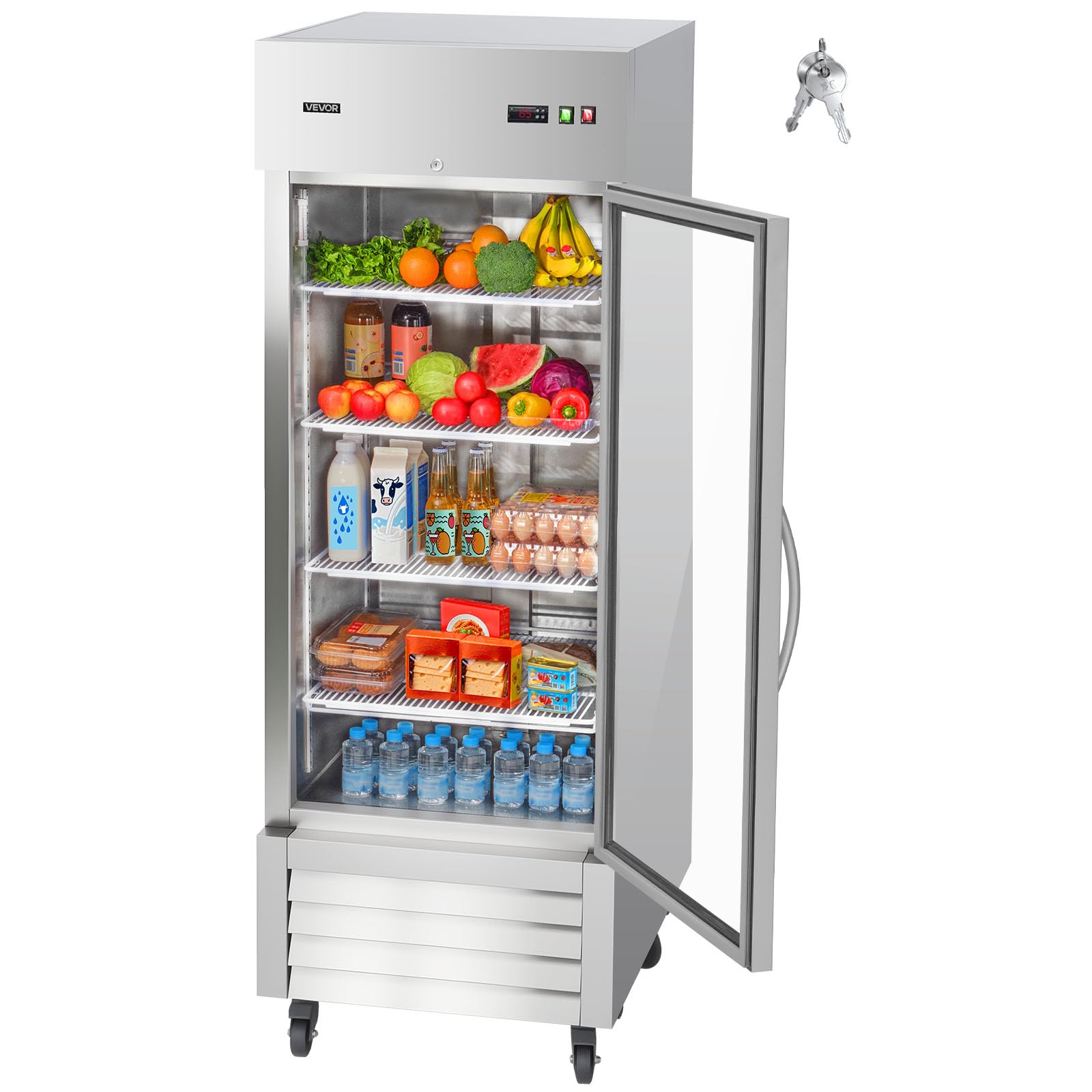 VEVOR Commercial Reach-In Refrigerator 29" W, 22 Cu.Ft Stainless Steel Upright Refrigerator with Single Glass Door, Auto-Defrost, 4 Adjustable Shelves, 32 to 50℉ Temp Control, ETL Certified - Image 9