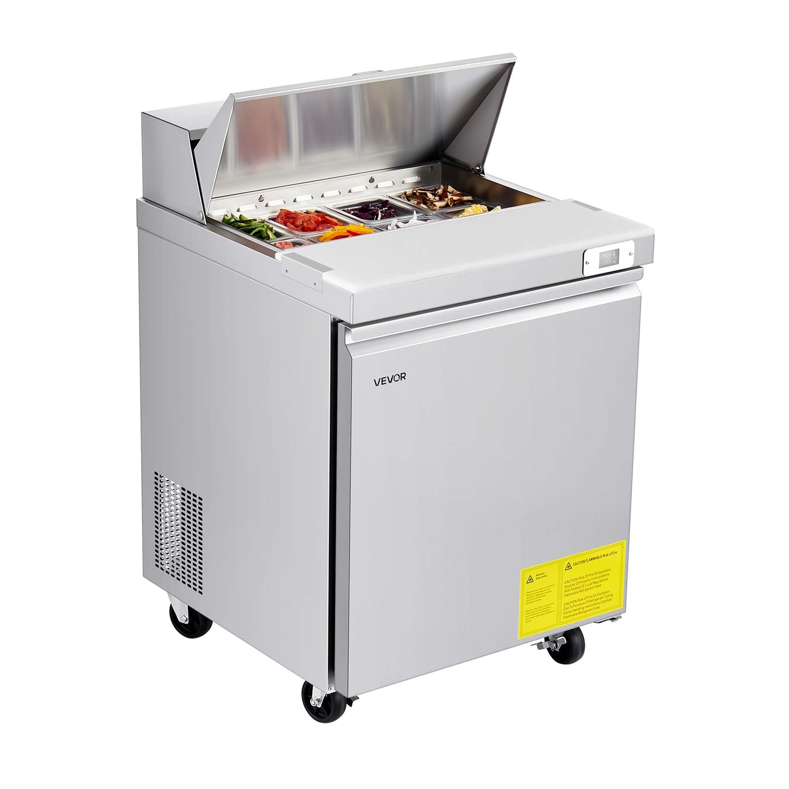 VEVOR Commercial Refrigerator, 28" W Sandwich/Salad Prep Refrigerated Table, Stainless Steel Food Prep Station Fridge with 8 Pan, for Restaurant, Bar, Shop, 7.1 Cu. Ft Refrigerator Single Door, Silver - Image 10