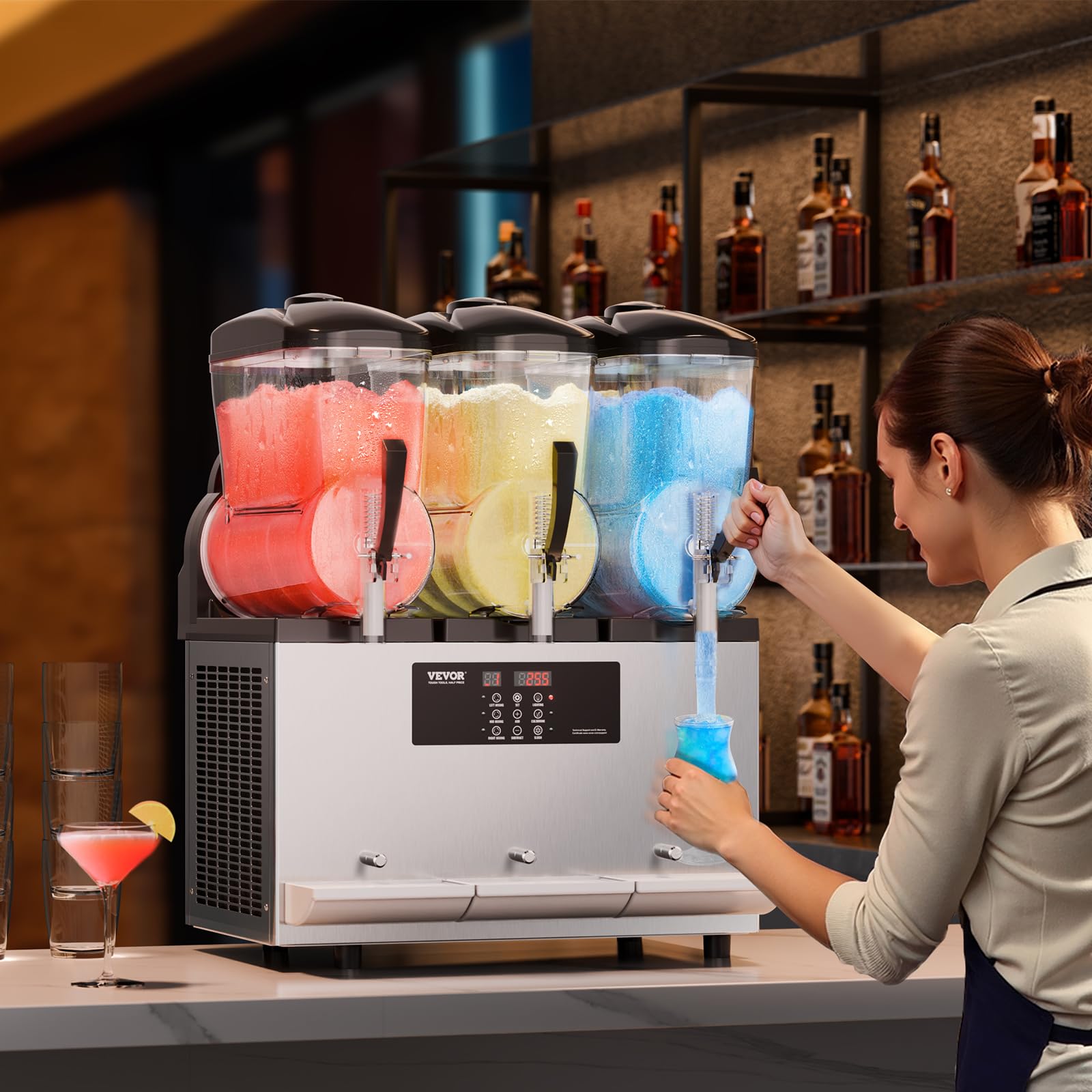 VEVOR Commercial Slushy Machine, 12Lx3 Triple Tank Frozen Drink Machine, 144 Cups Stainless Steel Margarita Smoothie Frozen Drink Maker, Slushie Maker for Home Party Restaurants Cafe Bars - Image 8