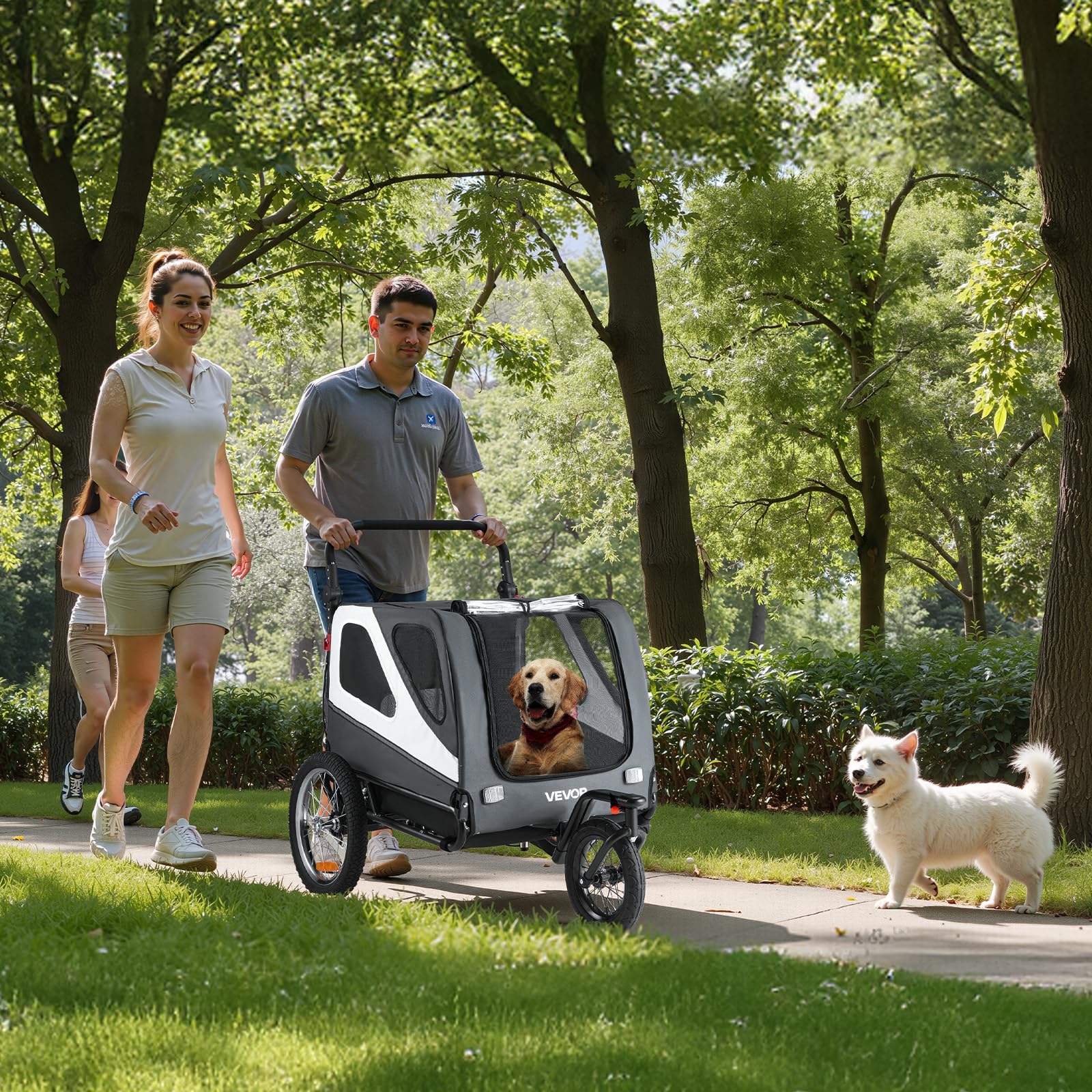 VEVOR Dog Bike Trailer, Supports up to 66/88/100 lbs, 2-in-1 Pet Stroller Cart Bicycle Carrier, Easy Folding Cart Frame with Quick Release Wheels, Universal Bicycle Coupler, Reflectors, Flag - Image 8
