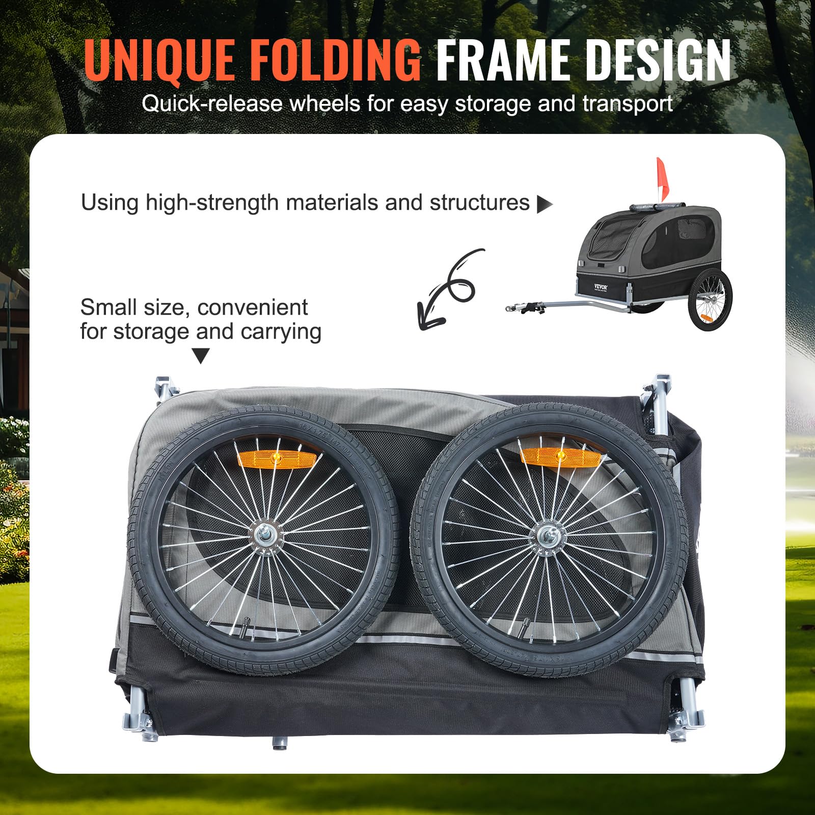 VEVOR Dog Bike Trailer, Supports up to 88 lbs, Pet Cart Bicycle Carrier, Easy Folding Frame with Quick Release Wheels, Universal Bicycle Coupler, Reflectors, Flag, Collapsible to Store - Image 6