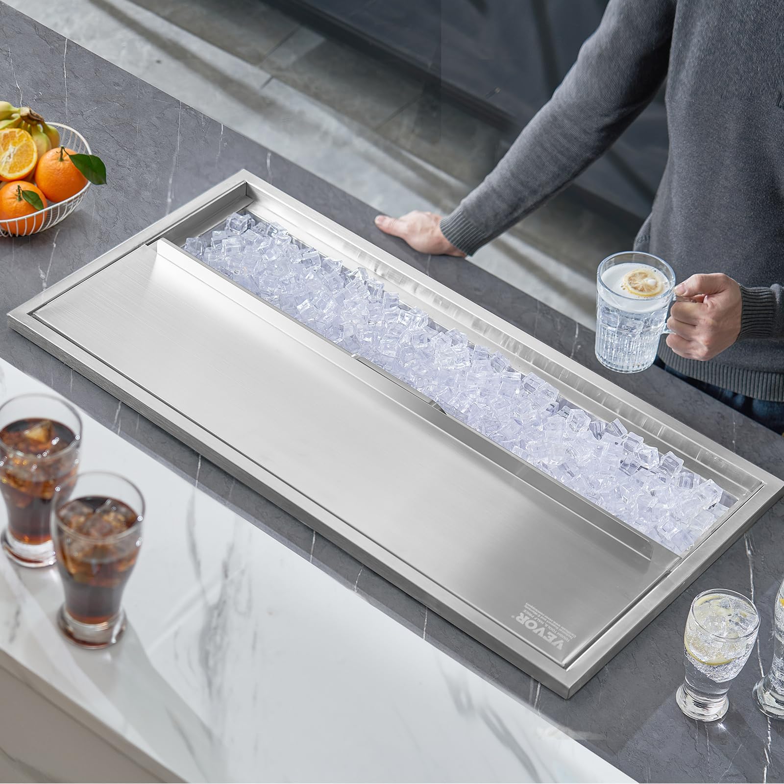 VEVOR Drop in Ice Chest, 36"L x 18"W x 14"H Stainless Steel Ice Cooler, Commercial Ice Bin with Sliding Cover, 40.9 qt Outdoor Kitchen Ice Bar, Drain-pipe and Drain Plug Included, for Cold Wine Beer - Image 8