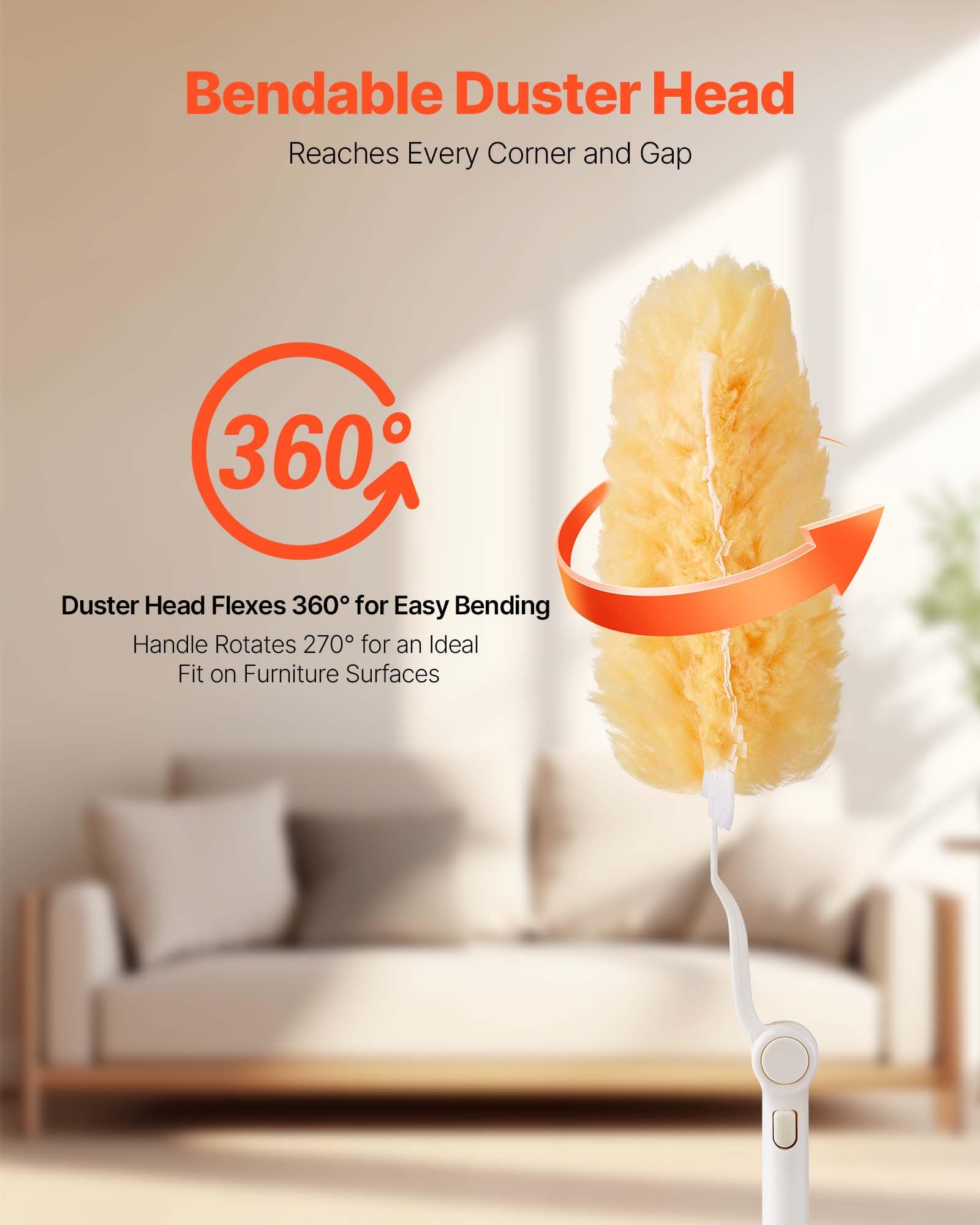 VEVOR Duster Refills, Heavy Duty Dusters for Cleaning, 3 ft Extendable Handle with 10 Refills, Reusable Non-Woven Fabric 360° Cleaning Kit for Dusting Furniture, Blinds, Ceiling Fans, Walls, Corners - Image 4
