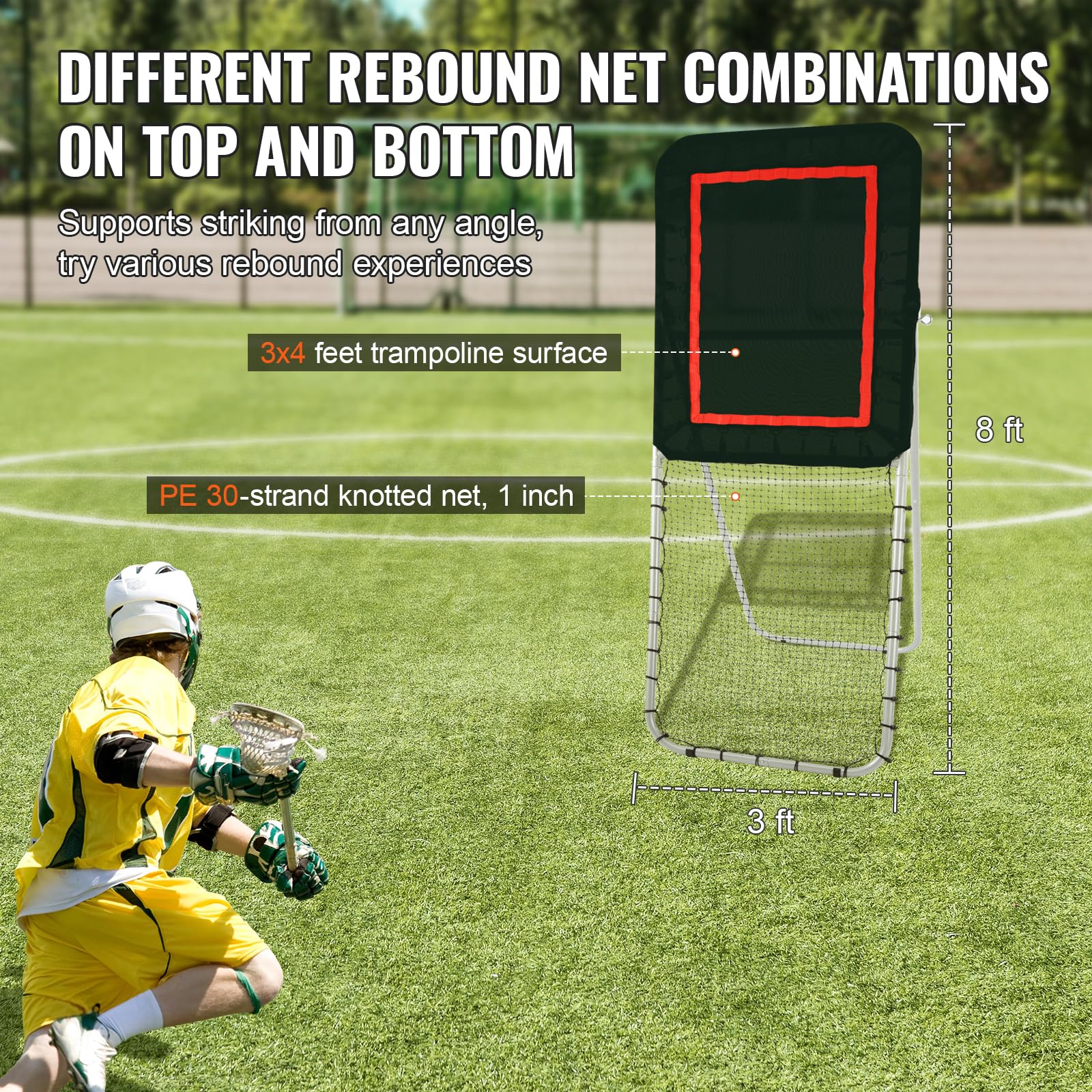 VEVOR Folding Lacrosse Rebounder for Backyard, Volleyball Bounce Back Net, Pitchback Throwback Baseball Softball Return Training Screen, Adjustable Angle Shooting Practice Training Wall - Image 3