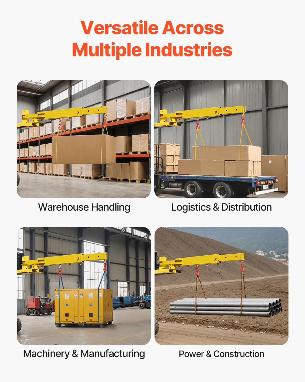 VEVOR Forklift Jib Boom Crane, 6000lbs Capacity, Manual Telescoping Boom Extends Up to 56.1 inches, Forklift Mobile Crane with 2 Hooks, Adjustable Forklift Crane Attachment for Warehouse, Factories - Image 6