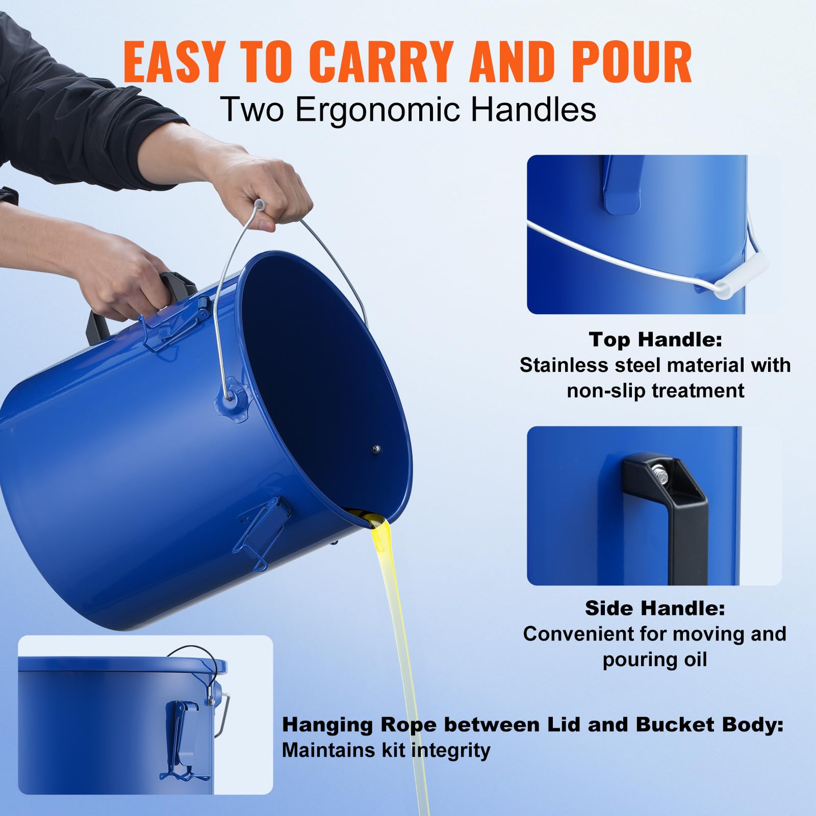 VEVOR Fryer Grease Bucket - 6 Gal Carbon Steel Oil Disposal Caddy with Rust-Proof Coating, Transport Container with Lid, Lock Clips, Filter Bag for Hot Cooking Oil Filtering - Image 5