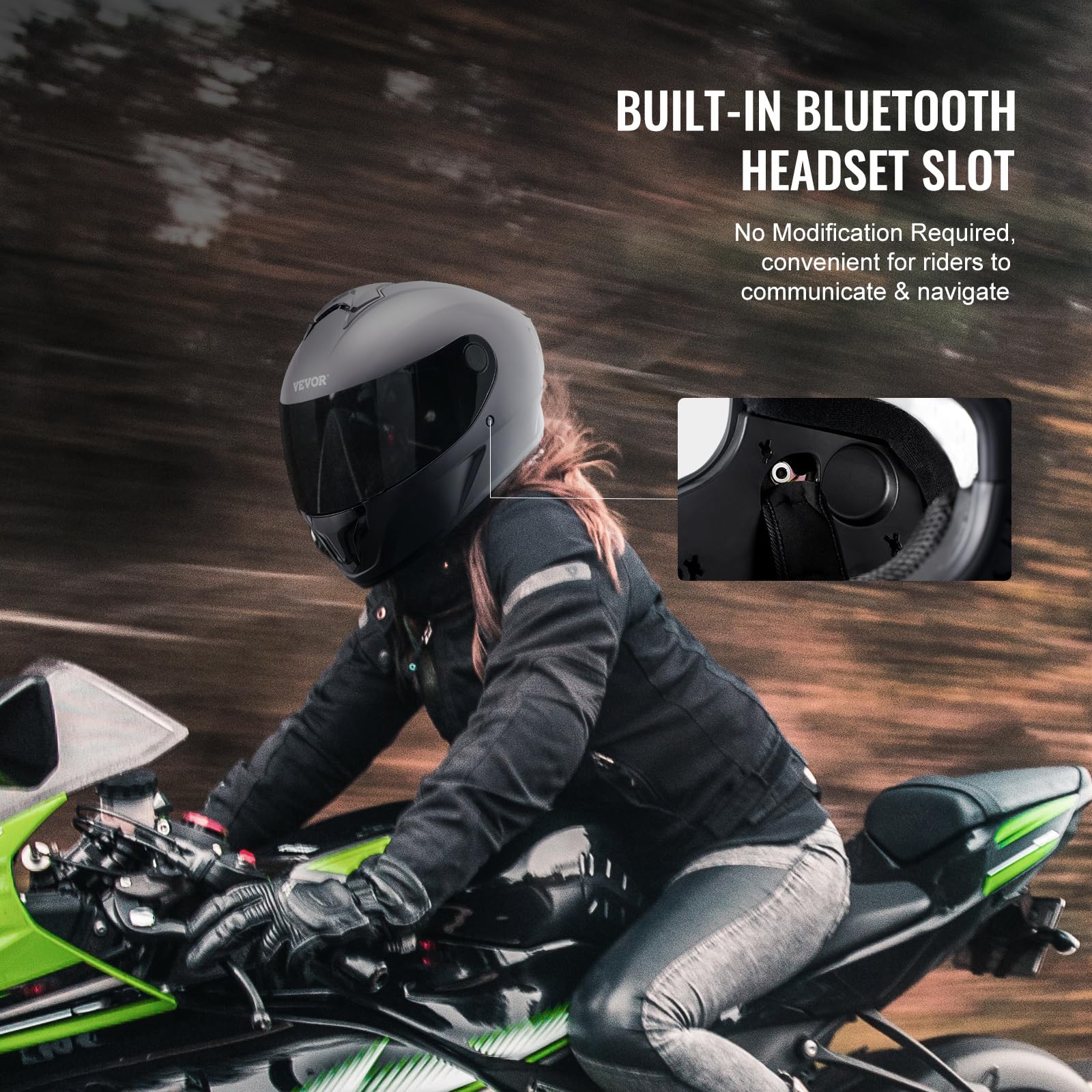 VEVOR Full Face Motorcycle Helmet DOT Approved, Dual Visor & Interchangeable Lens, Smart Street ABS Helmet Comfortable Motocross Helmet, Fit for Youth & Adults - Image 5