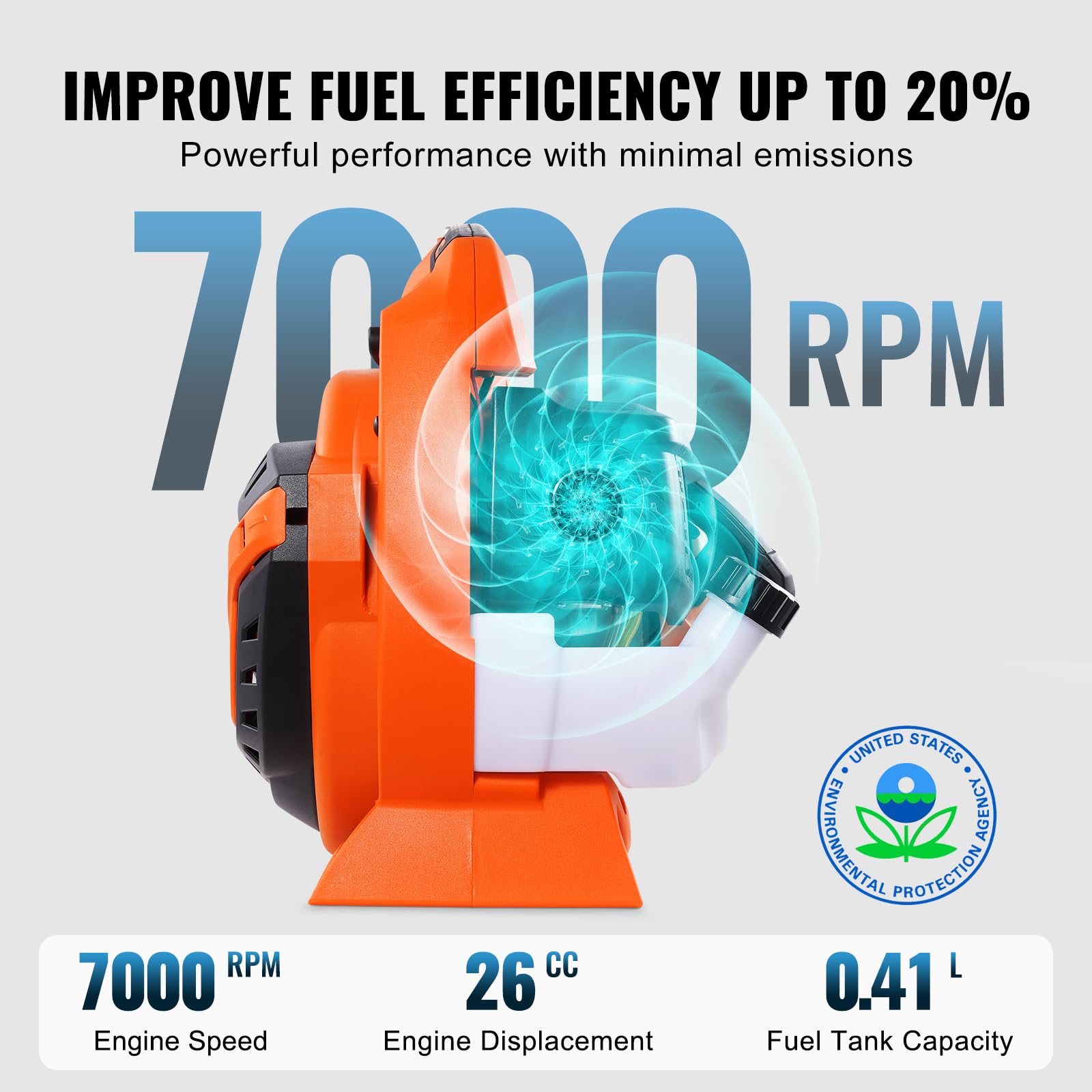VEVOR Gas Leaf Blower, 26CC 2-Cycle Handheld Leaf Blower Gas Powered with 425-CFM and 156-MPH Powerful Performance, Ideal for Lawn Care, Leaf Cleaning, and Snow Removal - Image 3