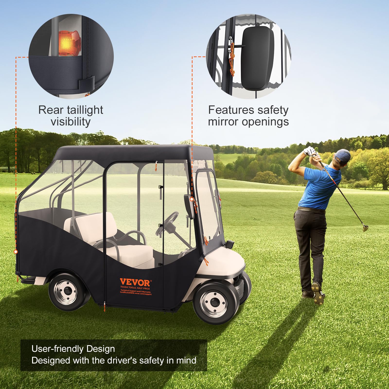 VEVOR Golf Cart Enclosure, Polyester Driving Enclosure, Club Car Covers Universal Fits for Most Brand Carts, Sunproof and Dustproof Outdoor Cart Cover - Image 4
