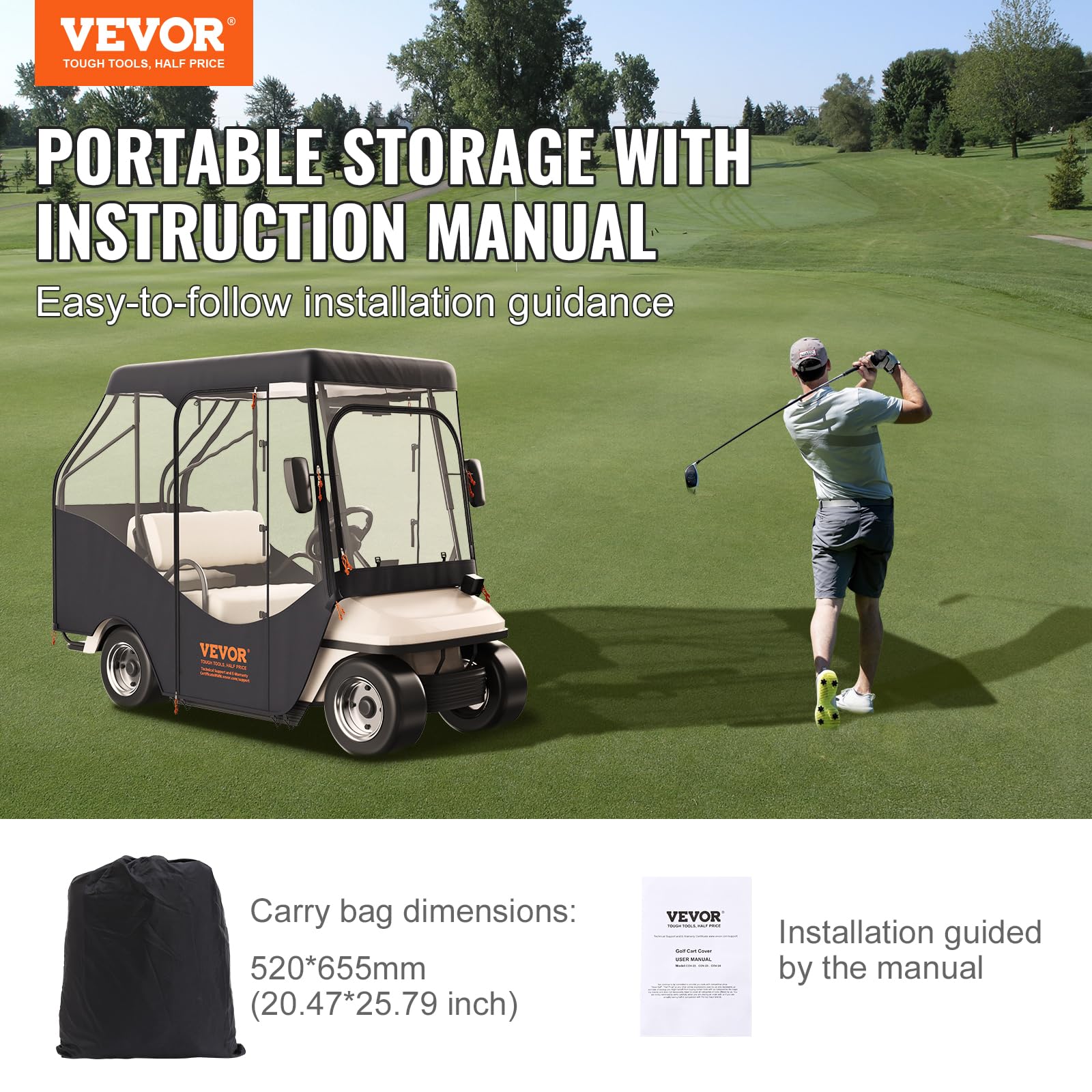 VEVOR Golf Cart Enclosure, Polyester Driving Enclosure, Club Car Covers Universal Fits for Most Brand Carts, Sunproof and Dustproof Outdoor Cart Cover - Image 7