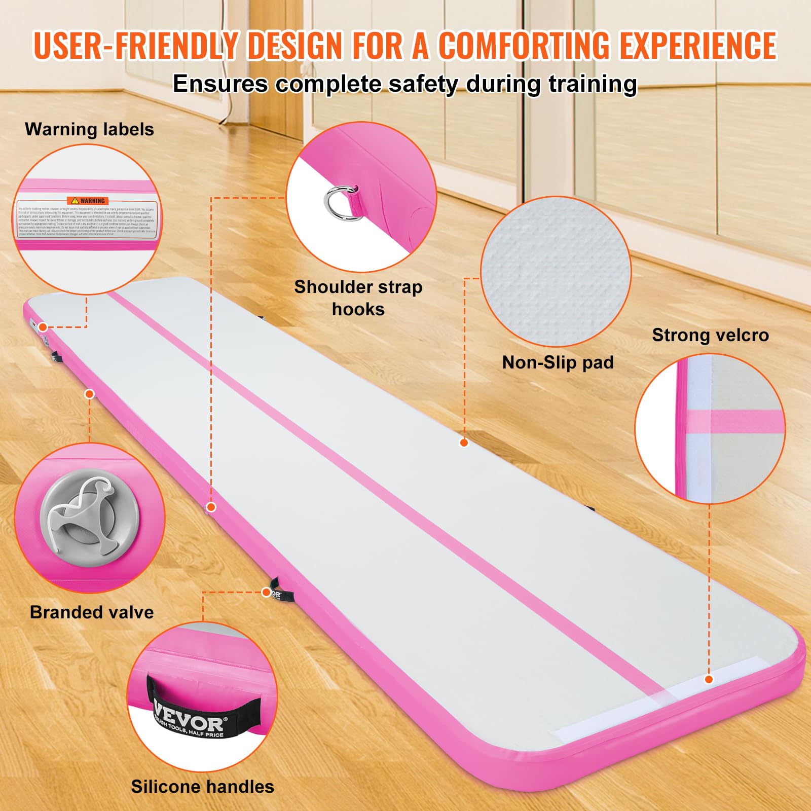VEVOR Gymnastics Air Mat, Inflatable Track with Electric Pump, Training Mats for Home Use/Gym/Yoga/Cheerleading/Beach/Park/Water - Image 6