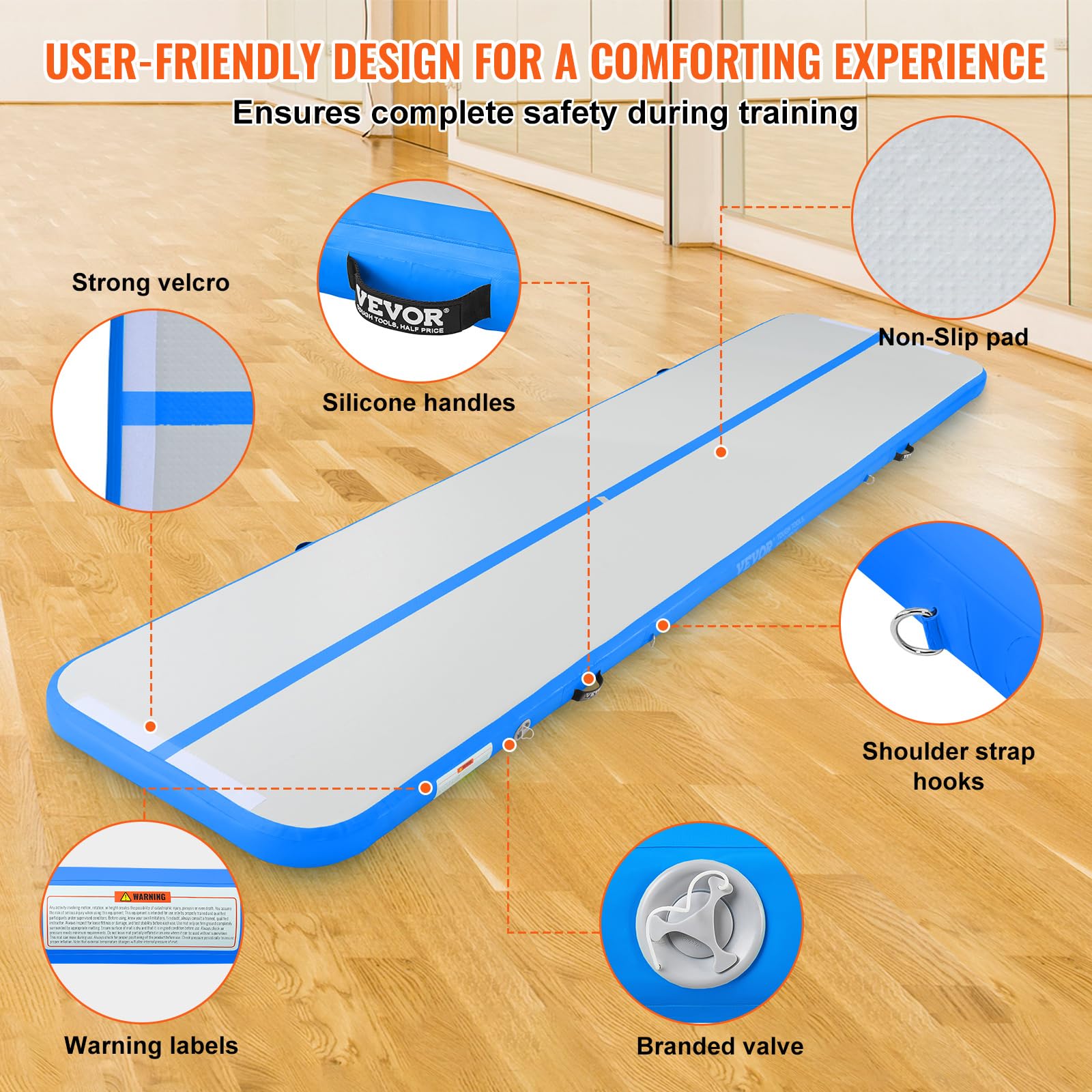 VEVOR Gymnastics Air Mat, Inflatable Track with Electric Pump, Training Mats for Home Use/Gym/Yoga/Cheerleading/Beach/Park/Water - Image 6