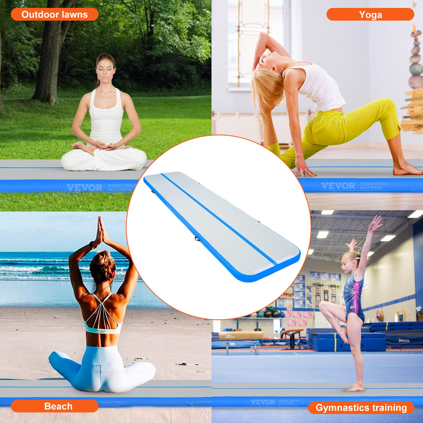VEVOR Gymnastics Air Mat, Inflatable Track with Electric Pump, Training Mats for Home Use/Gym/Yoga/Cheerleading/Beach/Park/Water - Image 7