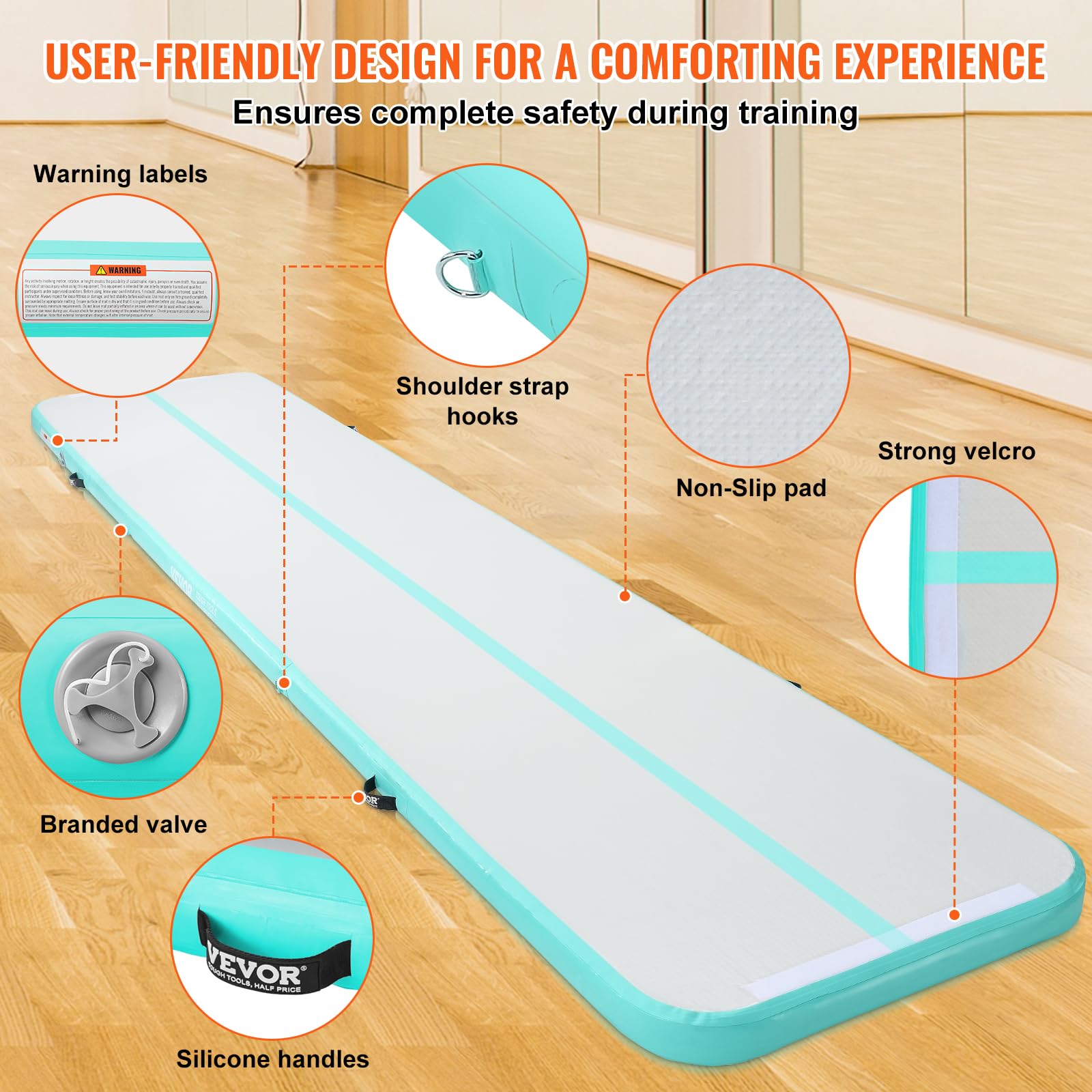 VEVOR Gymnastics Air Mat, Inflatable Track with Electric Pump, Training Mats for Home Use/Gym/Yoga/Cheerleading/Beach/Park/Water - Image 6