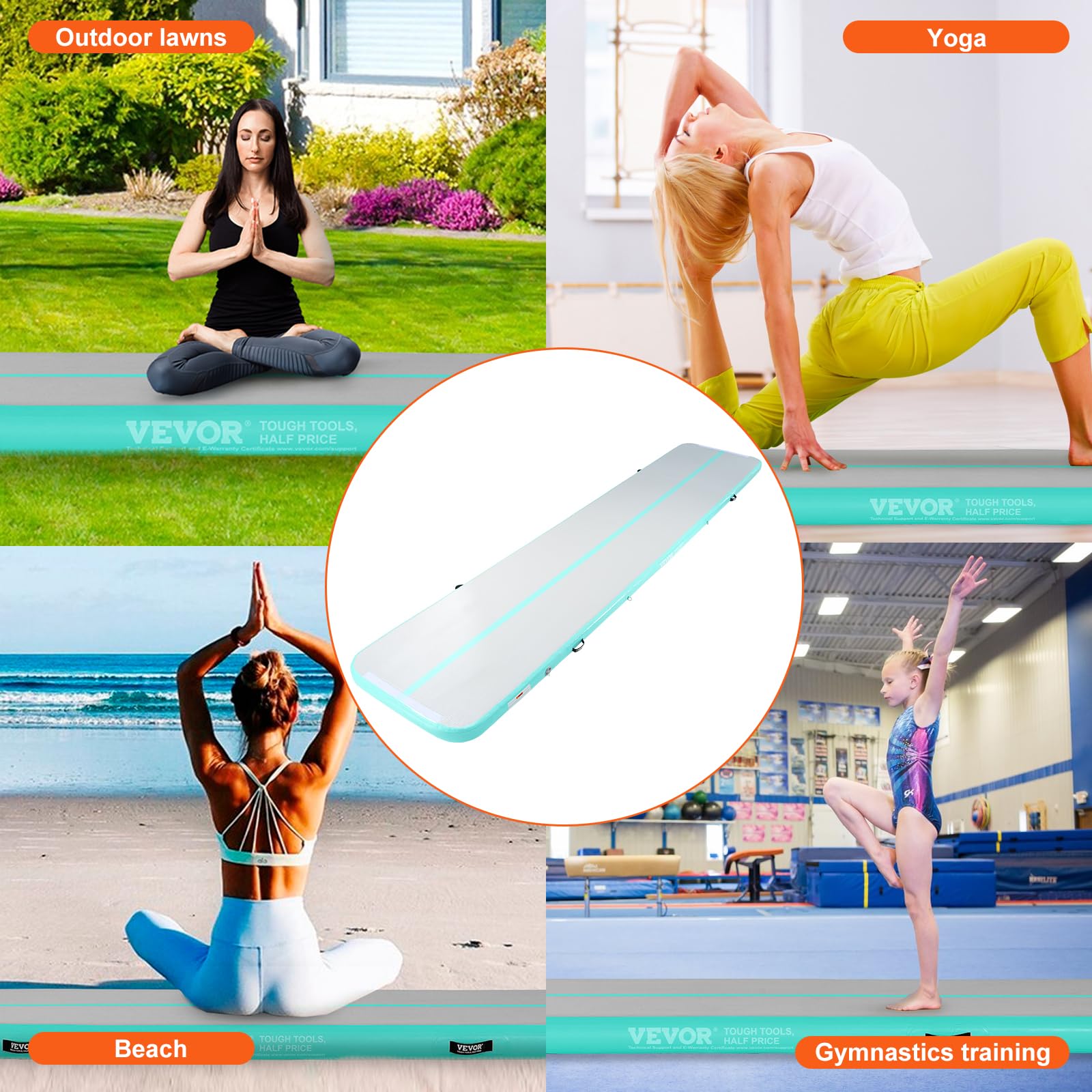 VEVOR Gymnastics Air Mat, Inflatable Track with Electric Pump, Training Mats for Home Use/Gym/Yoga/Cheerleading/Beach/Park/Water - Image 7