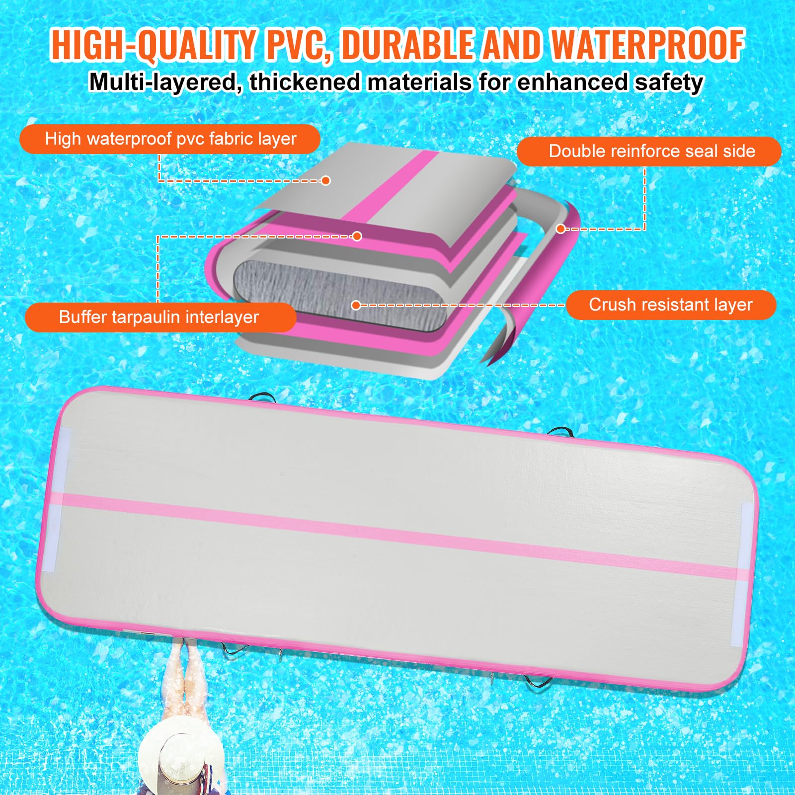 VEVOR Gymnastics Air Mat, Inflatable Track with Electric Pump, Training Mats for Home Use/Gym/Yoga/Cheerleading/Beach/Park/Water - Image 3
