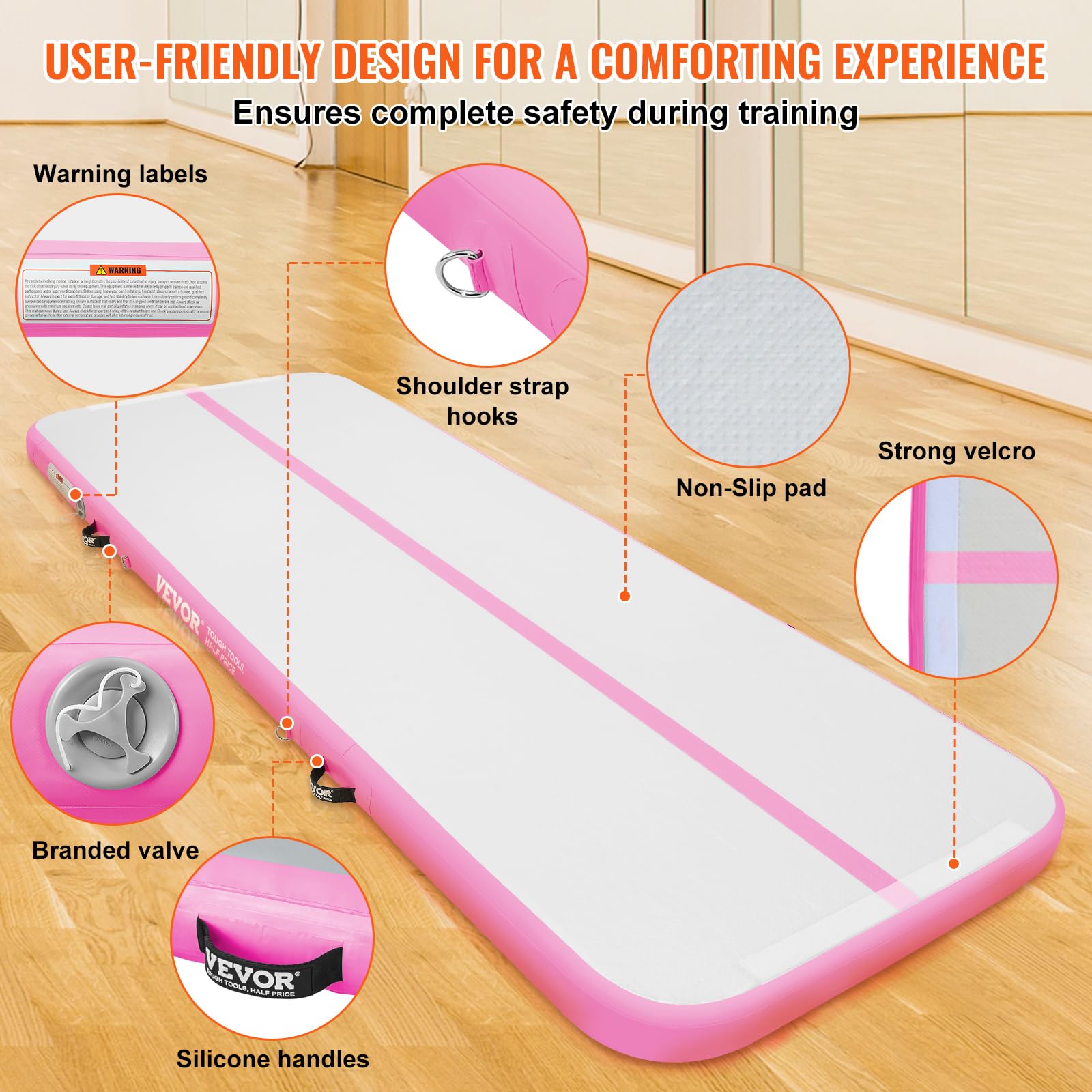 VEVOR Gymnastics Air Mat, Inflatable Track with Electric Pump, Training Mats for Home Use/Gym/Yoga/Cheerleading/Beach/Park/Water - Image 6