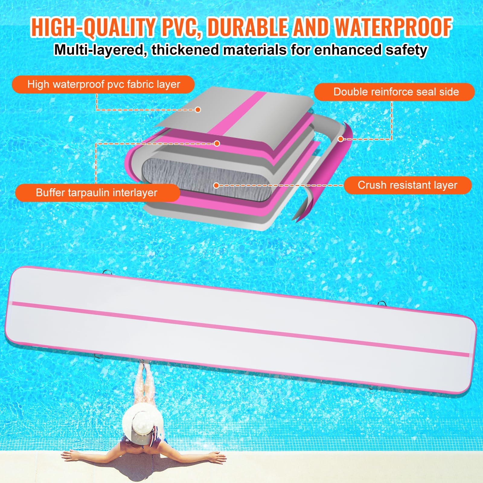 VEVOR Gymnastics Air Mat, Inflatable Track with Electric Pump, Training Mats for Home Use/Gym/Yoga/Cheerleading/Beach/Park/Water - Image 3