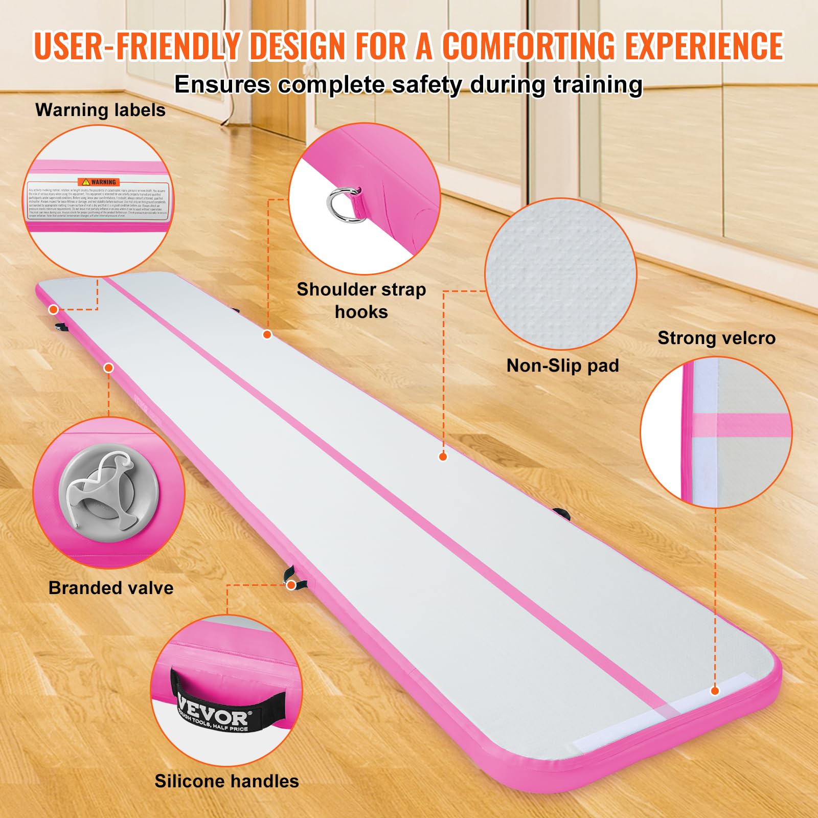 VEVOR Gymnastics Air Mat, Inflatable Track with Electric Pump, Training Mats for Home Use/Gym/Yoga/Cheerleading/Beach/Park/Water - Image 6