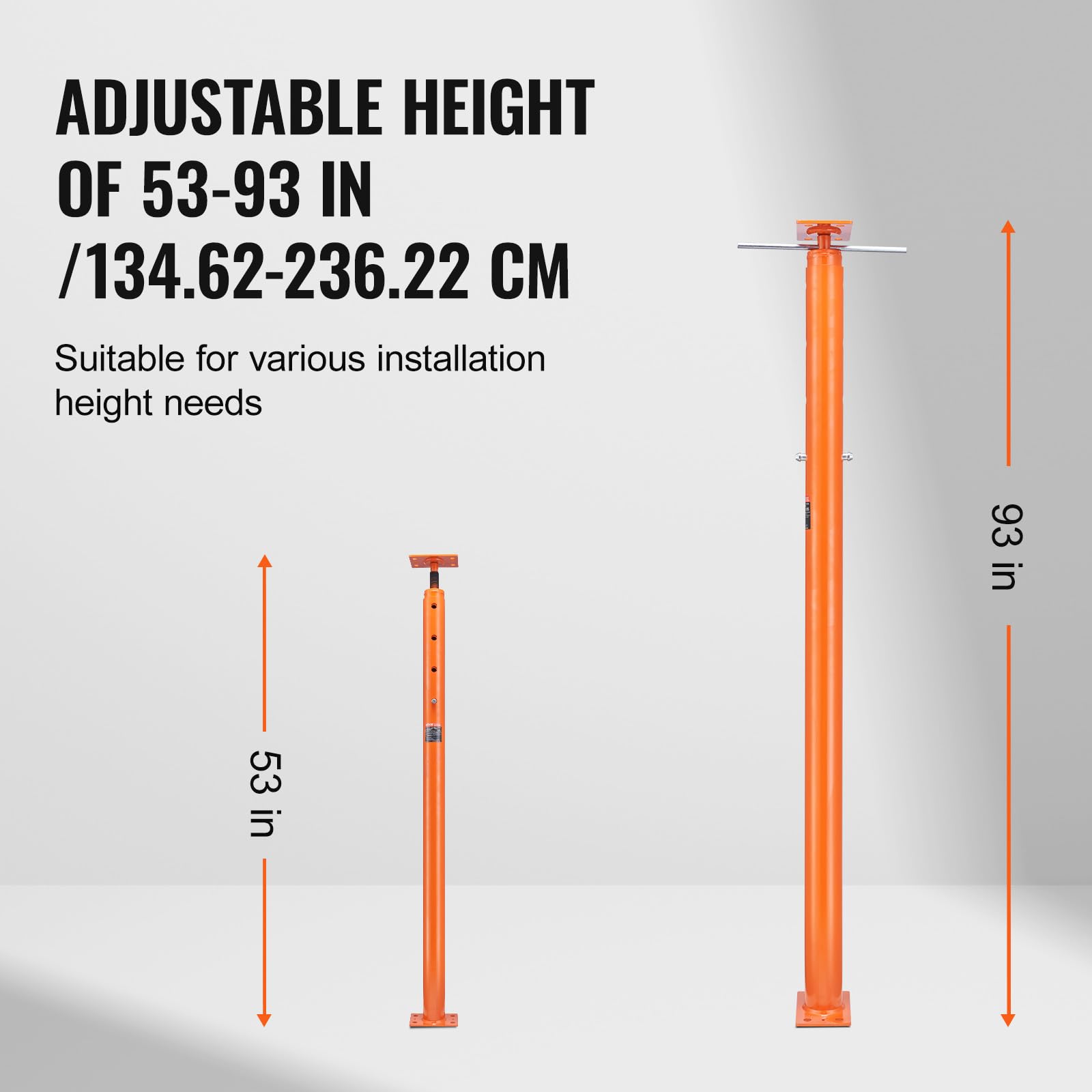 VEVOR House Floor Jack, 53"-93" Height Range, 18000 lbs Max Load Capacity, Adjustable Support Beam Basement Jack Post Pole for Leveling, Lift Support Steel Telescoping Jack Post for Temporary Support - Image 3